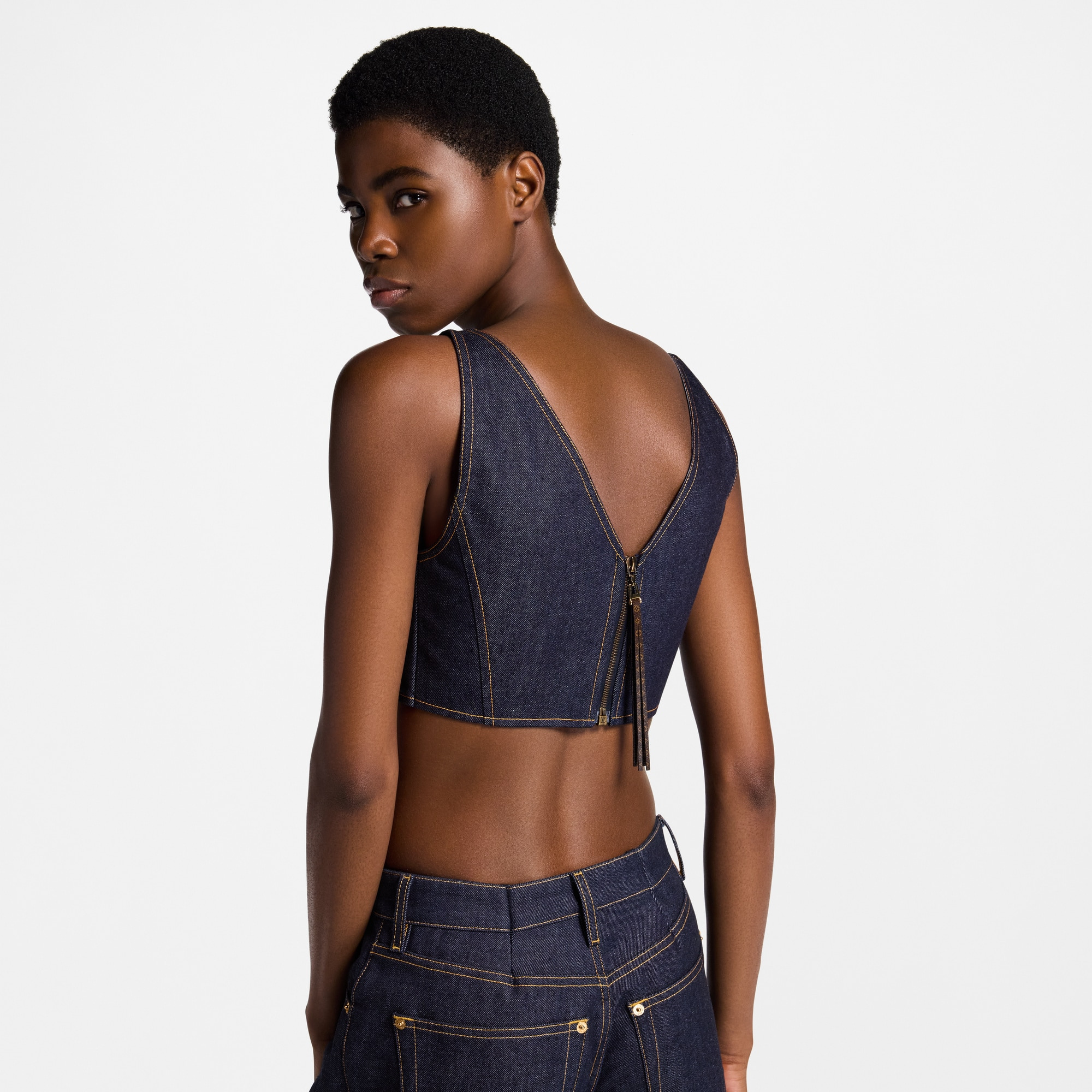 Denim V-Neck Crop Top - 7