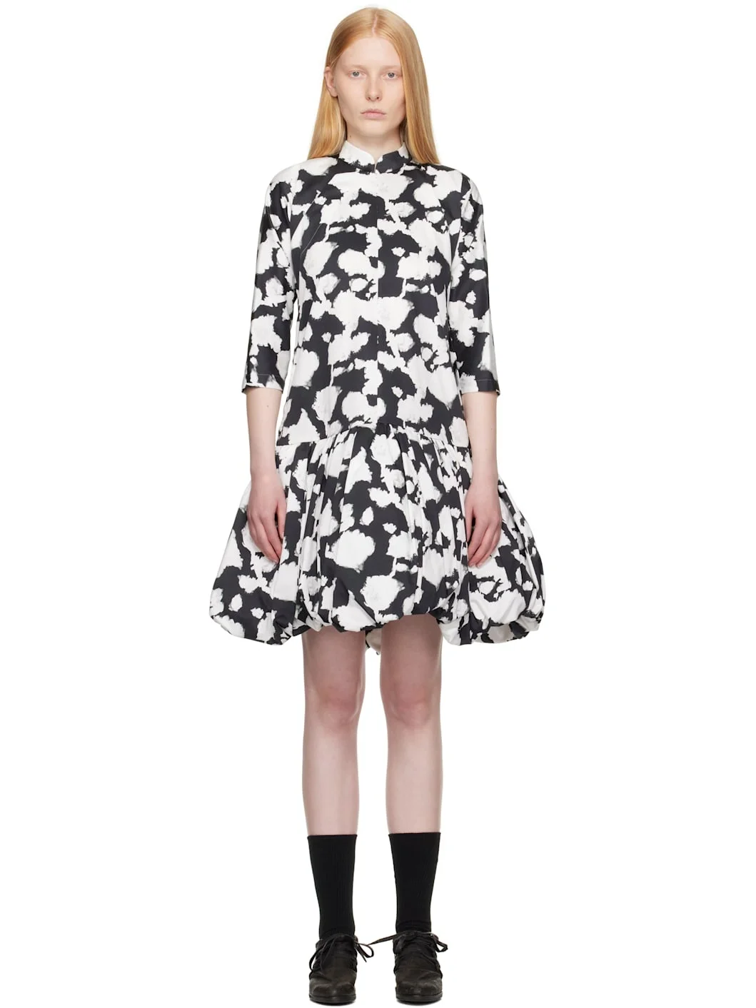 Black & White Cotton Satin Midi Dress - 1