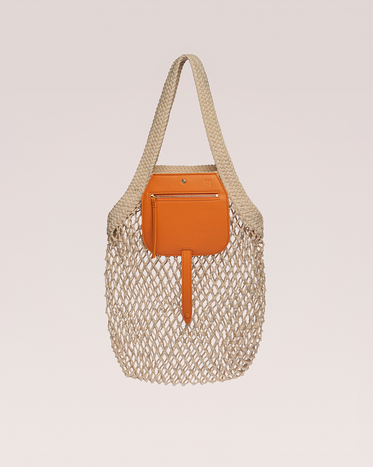 RUBA - Cotton mesh shopping tote - Orange/Creme - 1
