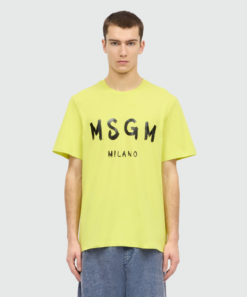 MSGM Lime short-sleeve cotton jersey T-shirt with brushed logo on the front outlook