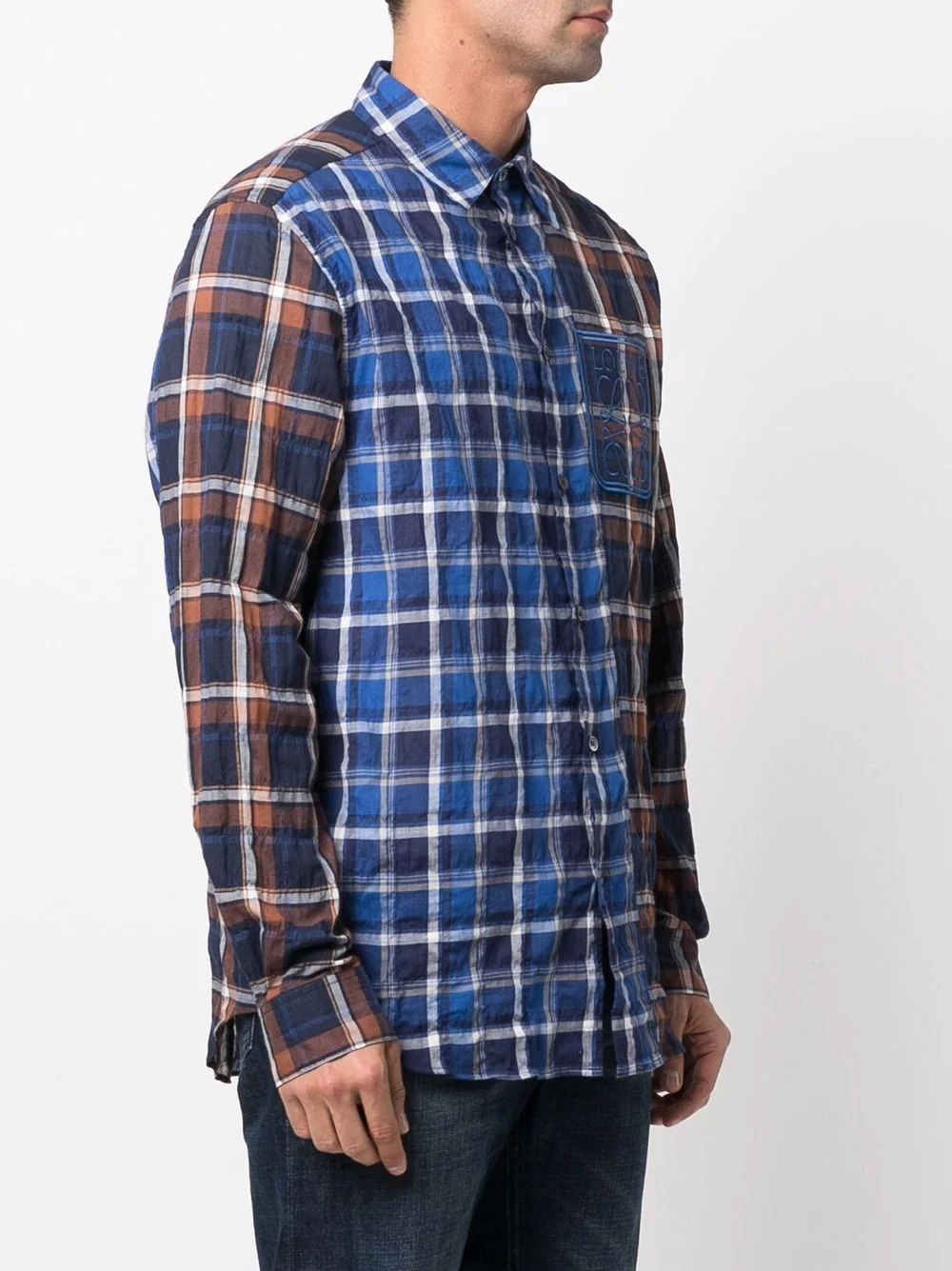 logo-embroidered check shirt - 3