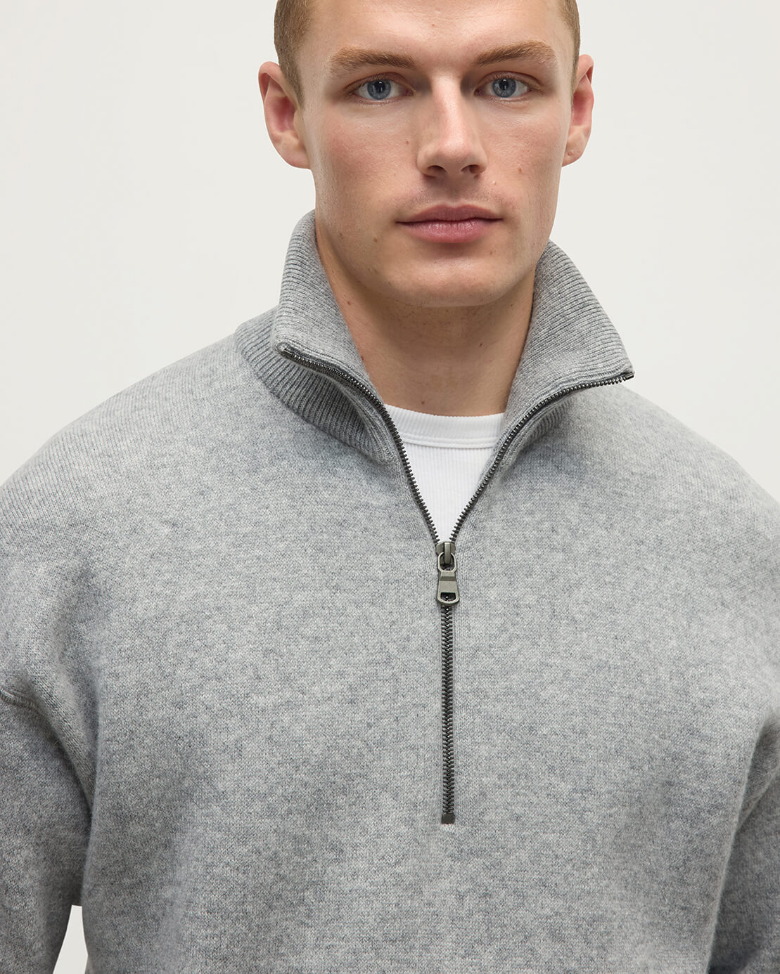 Double Face Grey Half Zip Jumper - 5