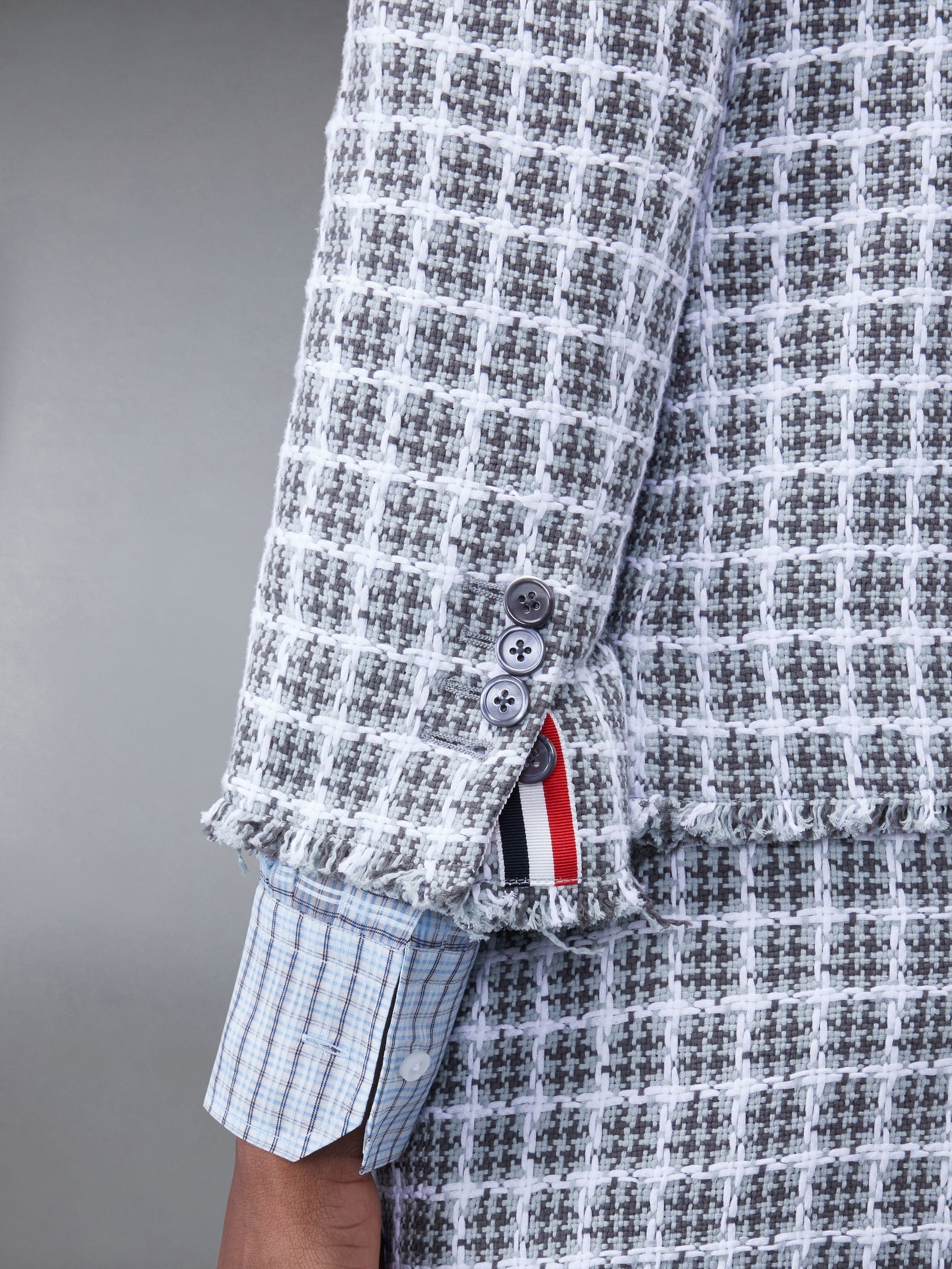 ジャケット THOM BROWNE SMALL CHECK COTTON JACKET Navy & White Gingham Bomber Jacket by Thom Browne on Sale