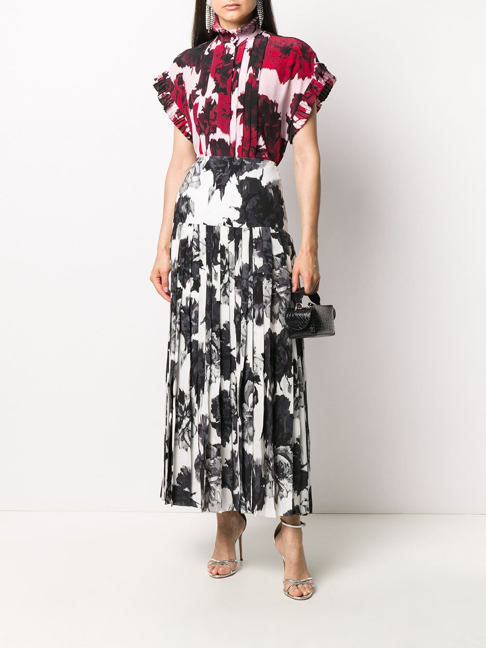 floral print ruffle neck shirt - 2