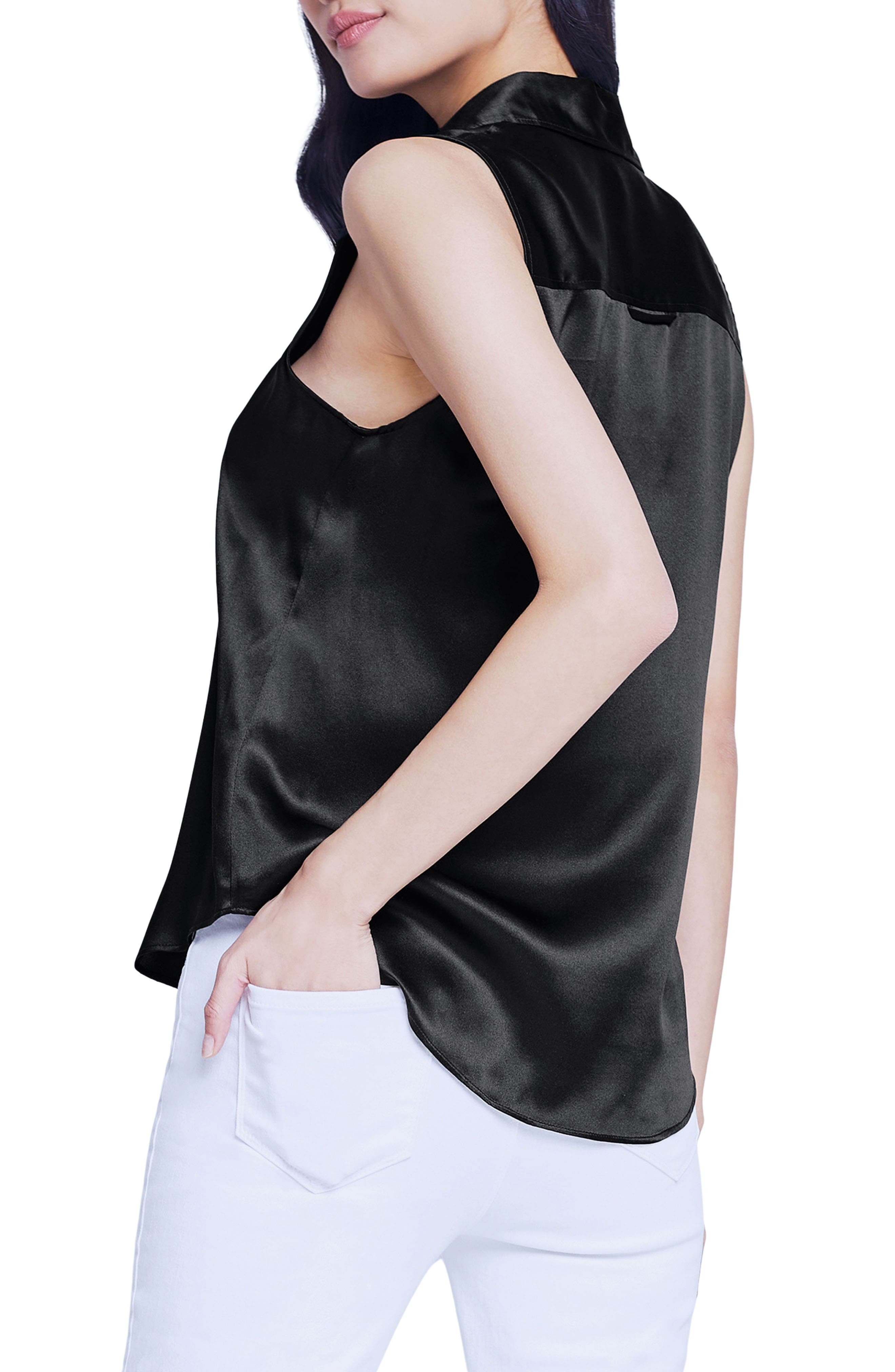 L'AGENCE Emmy Sleeveless Silk Blouse in Black at Nordstrom - 2