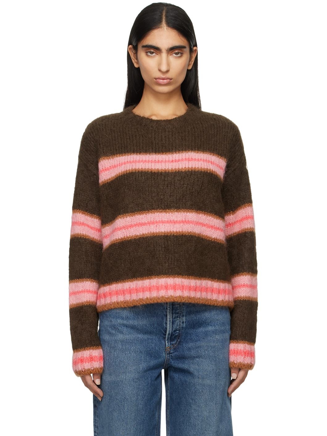 Brown & Pink Striped Alpaca Blend Sweater - 1