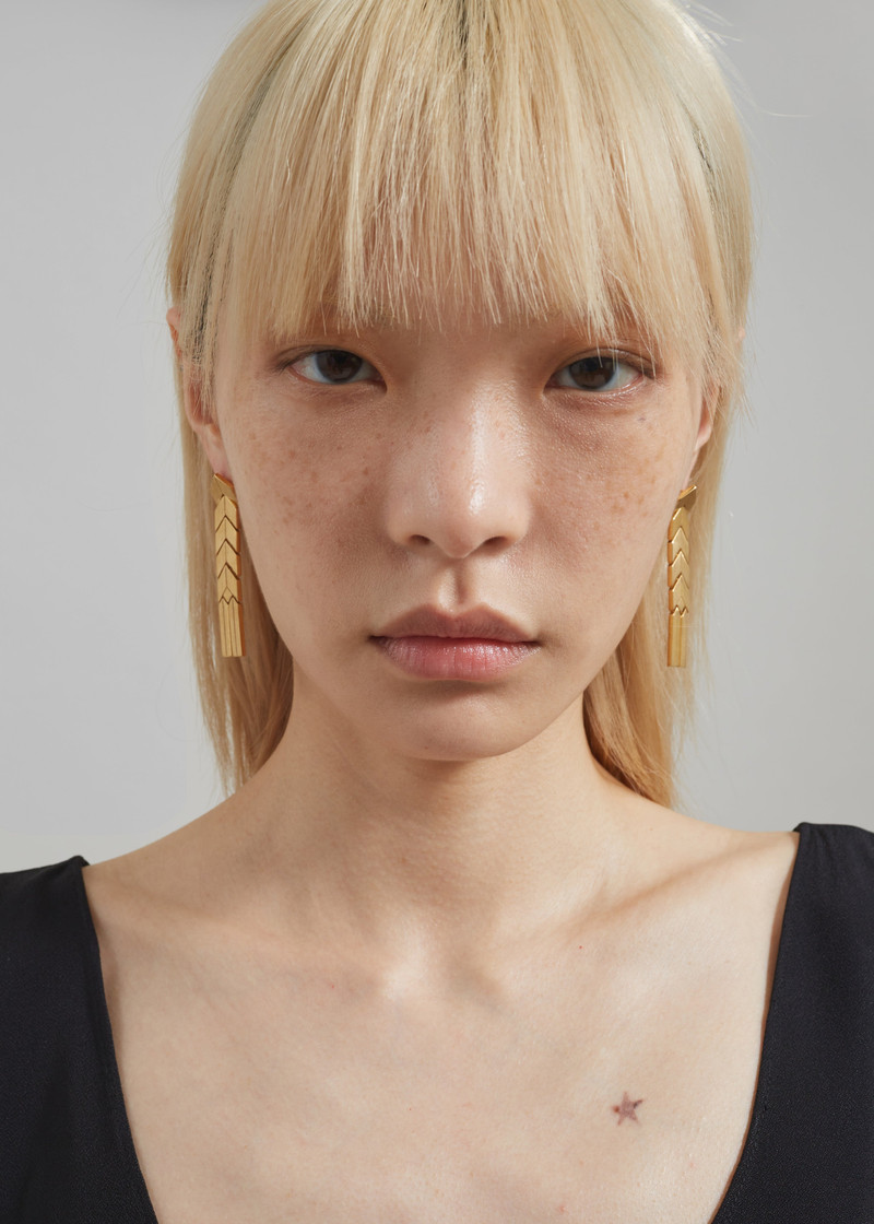 Bevza Flat Spikelet Earrings - Gold 4