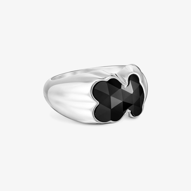 TOUS Medium silver Ring with bear motif in onyx TOUS Icon Color outlook