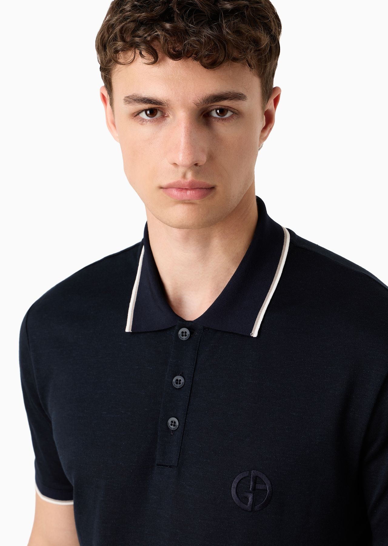 Short-sleeved polo shirt in silk, linen and cotton jersey - 5