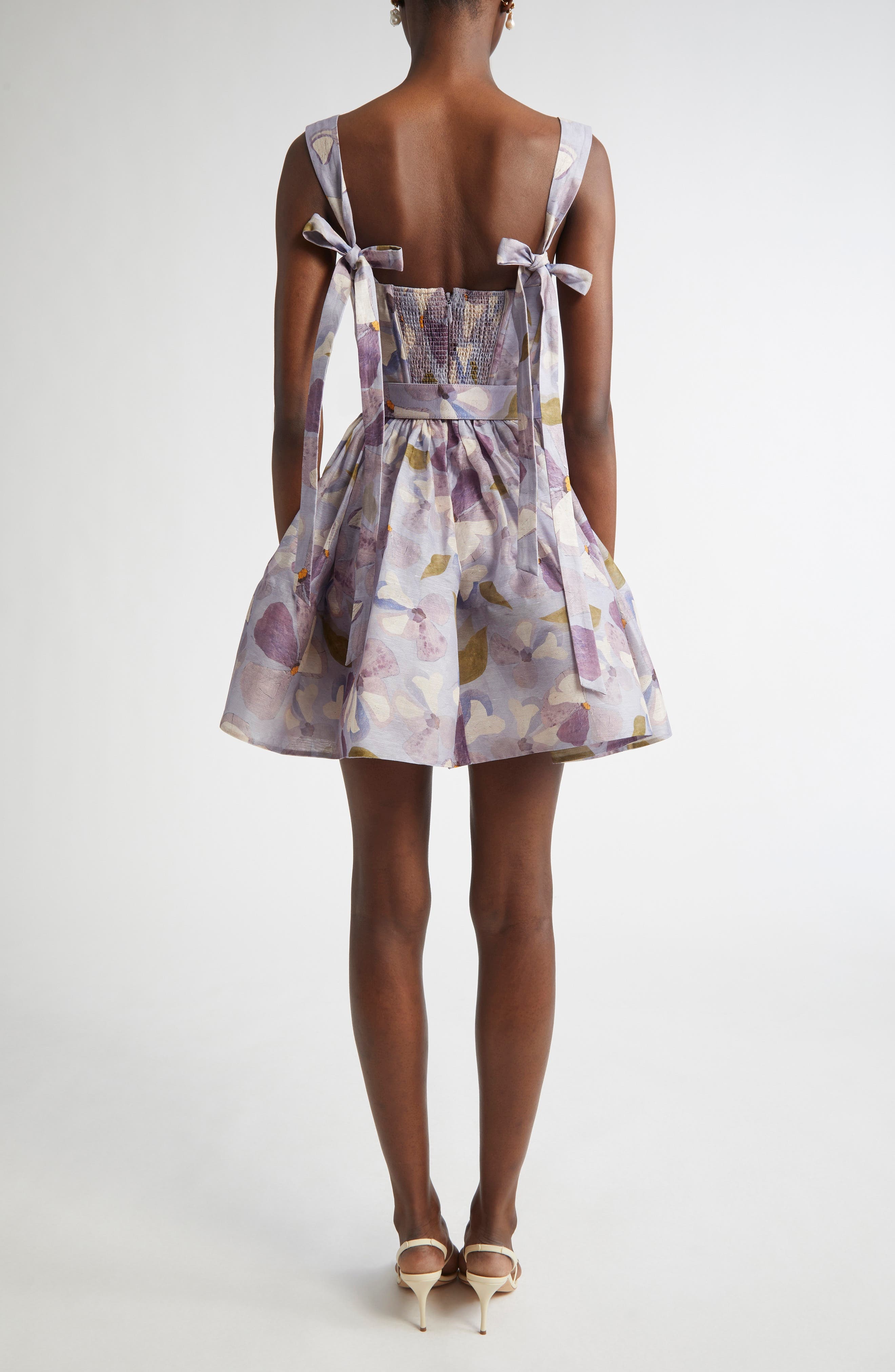 Zimmermann Dawning Belted Linen & Silk Bustier Minidress in Lilac Pansy at Nordstrom - 2