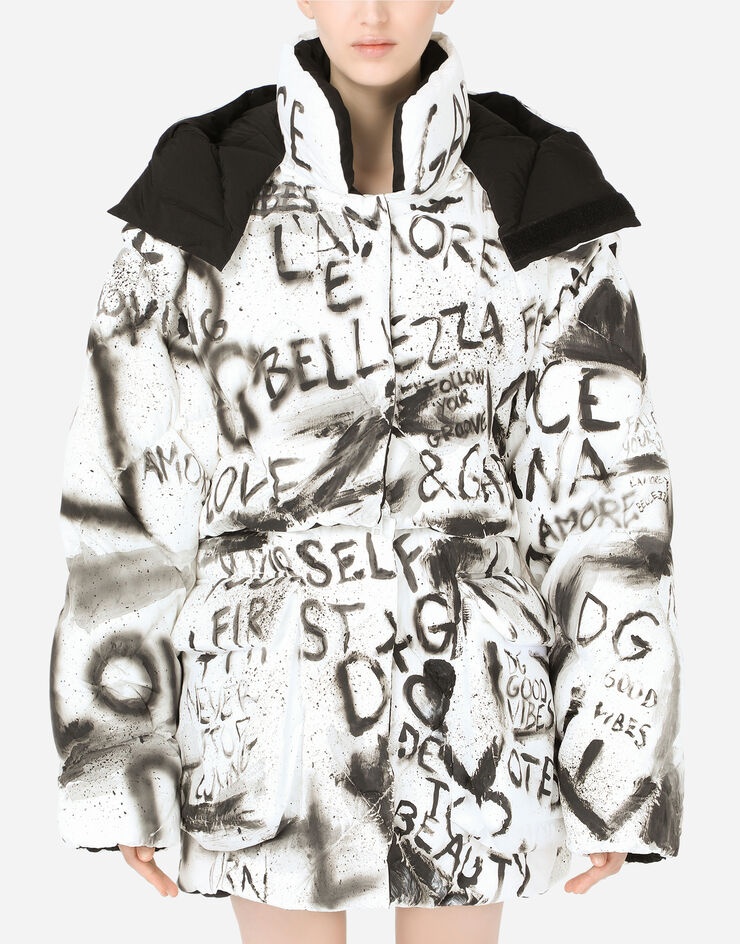 Nylon down jacket with DG graffiti print - 1