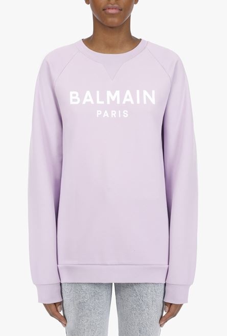 Lilac cotton sweatshirt with white Balmain logo - 5