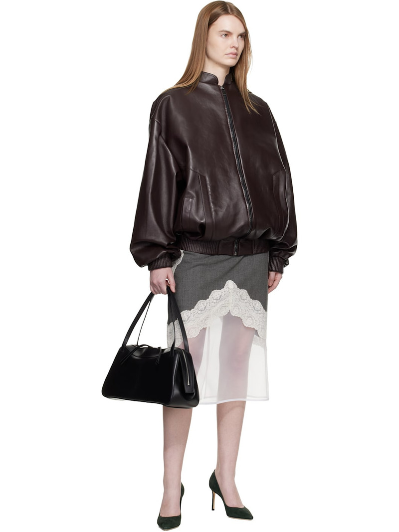MAGDA BUTRYM Burgundy Balloon Sleeve Leather Bomber Jacket outlook