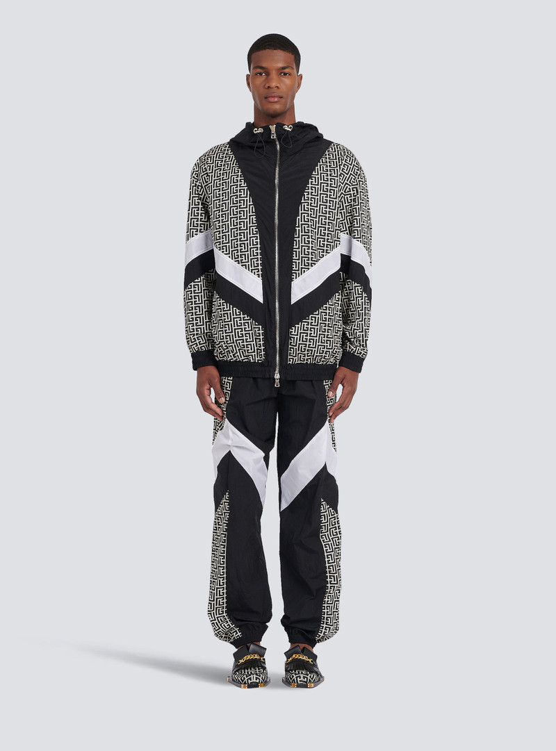 Hooded nylon jacket with Balmain monogram 3