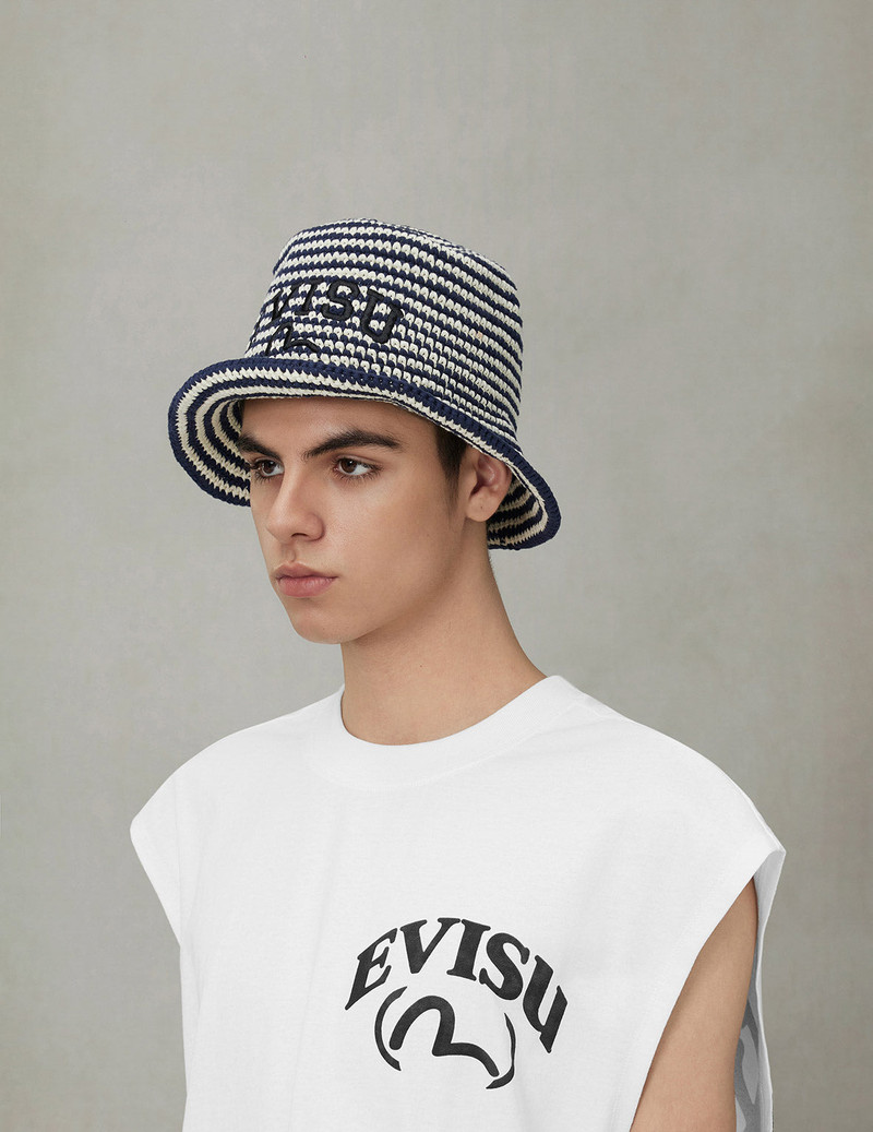 Logo Embroidery Striped Knitted Bucket Hat 3