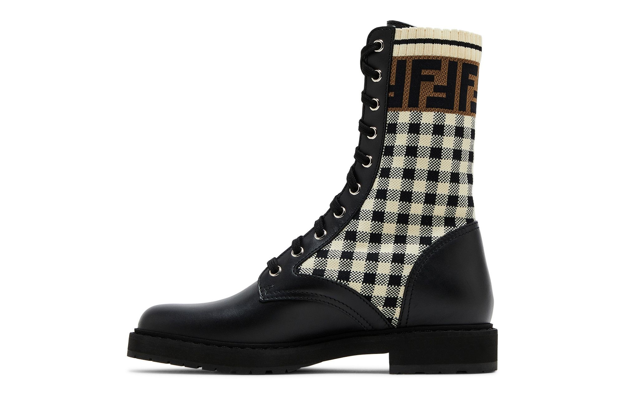 Fendi Wmns FF Rockoko Biker Boot 'Black Checkerboard' - 3