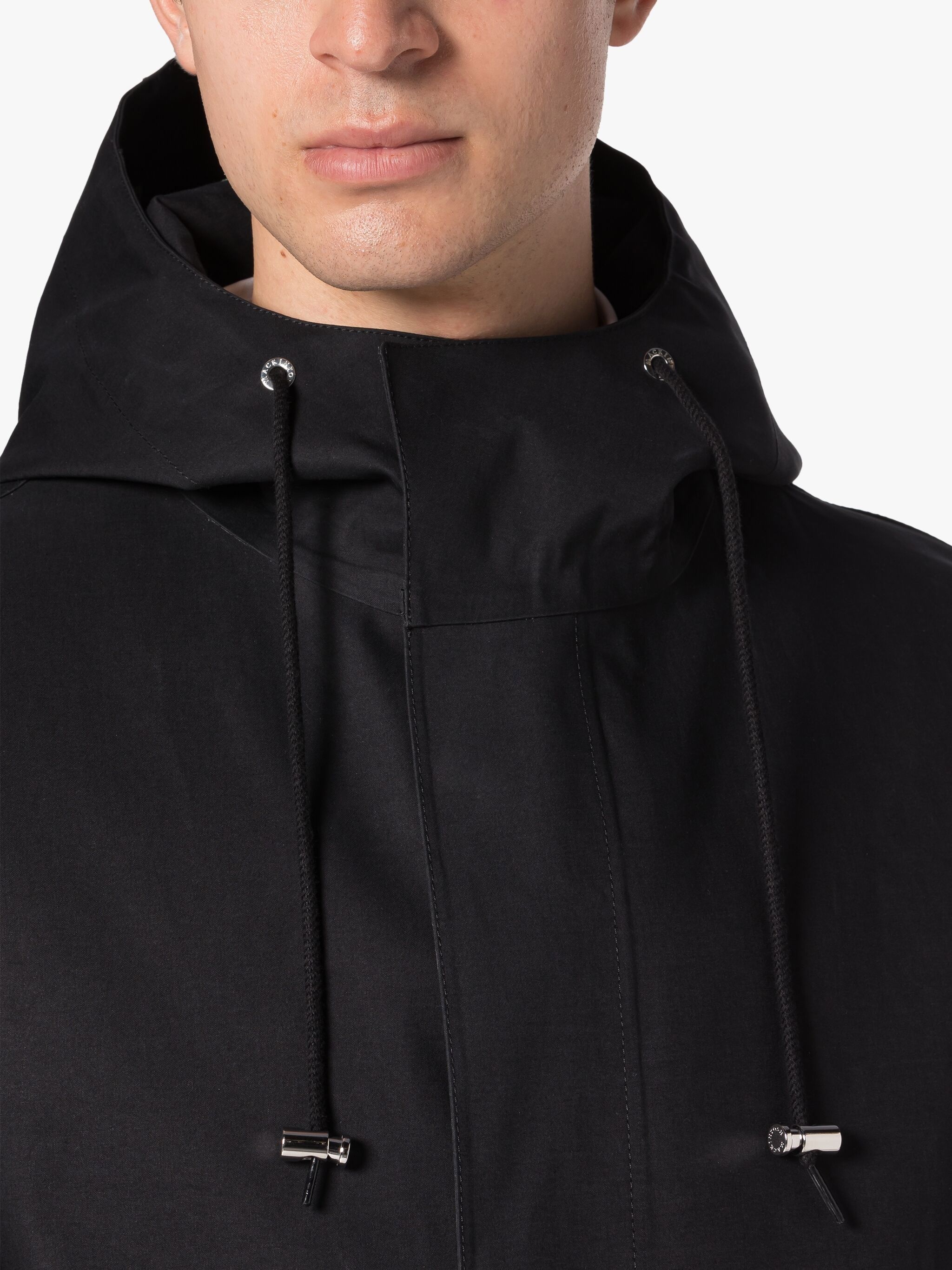 GRANISH BLACK BONDED COTTON HOODED COAT - 5
