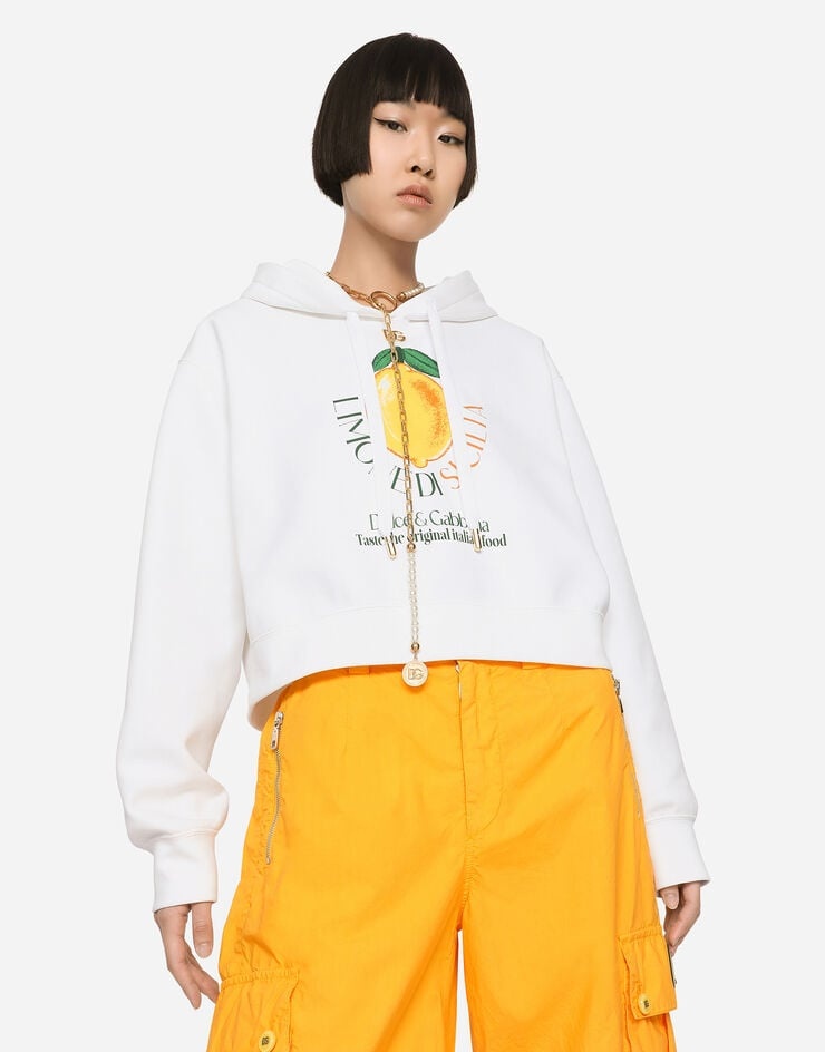 Cropped lemon-print jersey hoodie with DG logo - 5