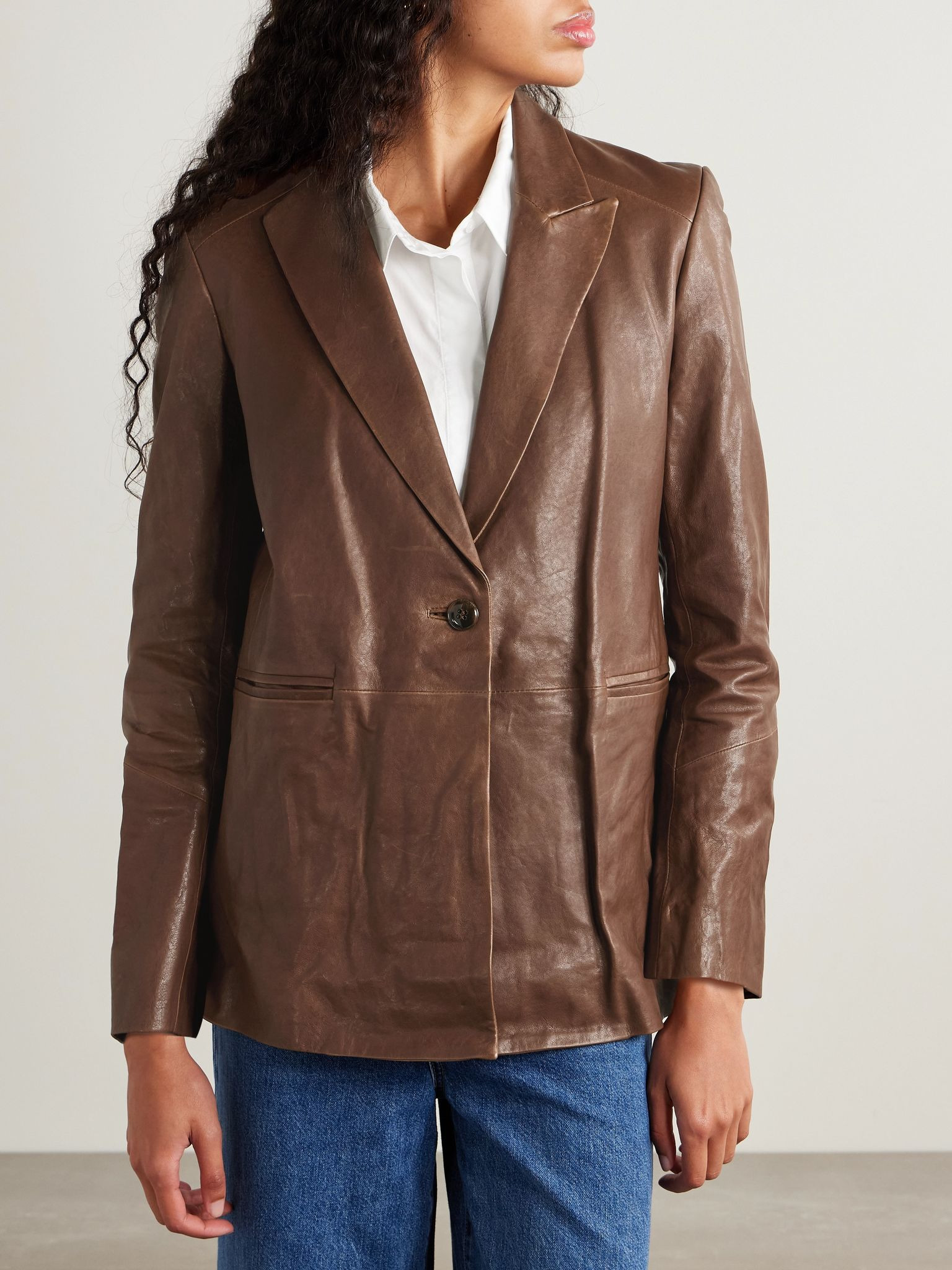 James leather blazer Tan - 3