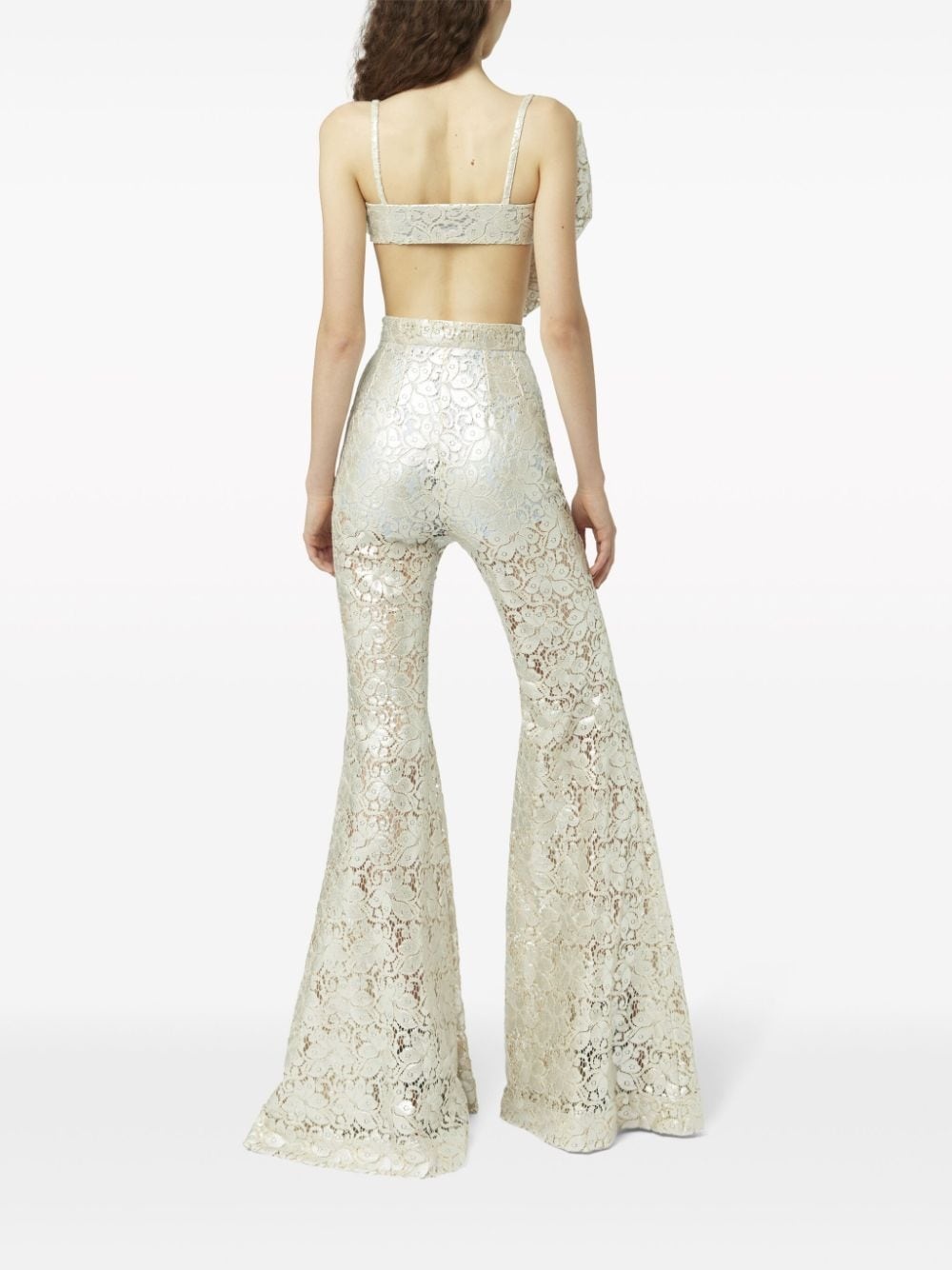 guipure-lace long-length flared trousers - 3