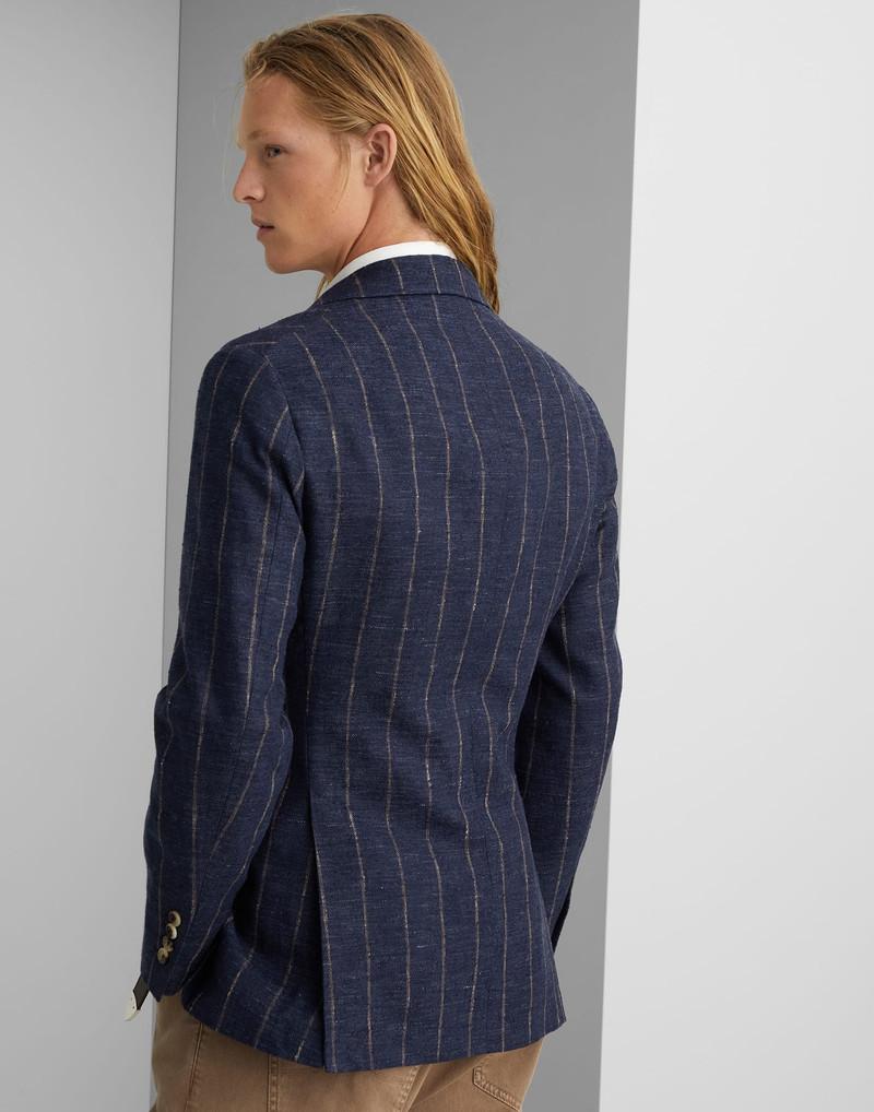 Brunello Cucinelli Linen, wool and silk chalk stripe deconstructed Cavallo blazer outlook