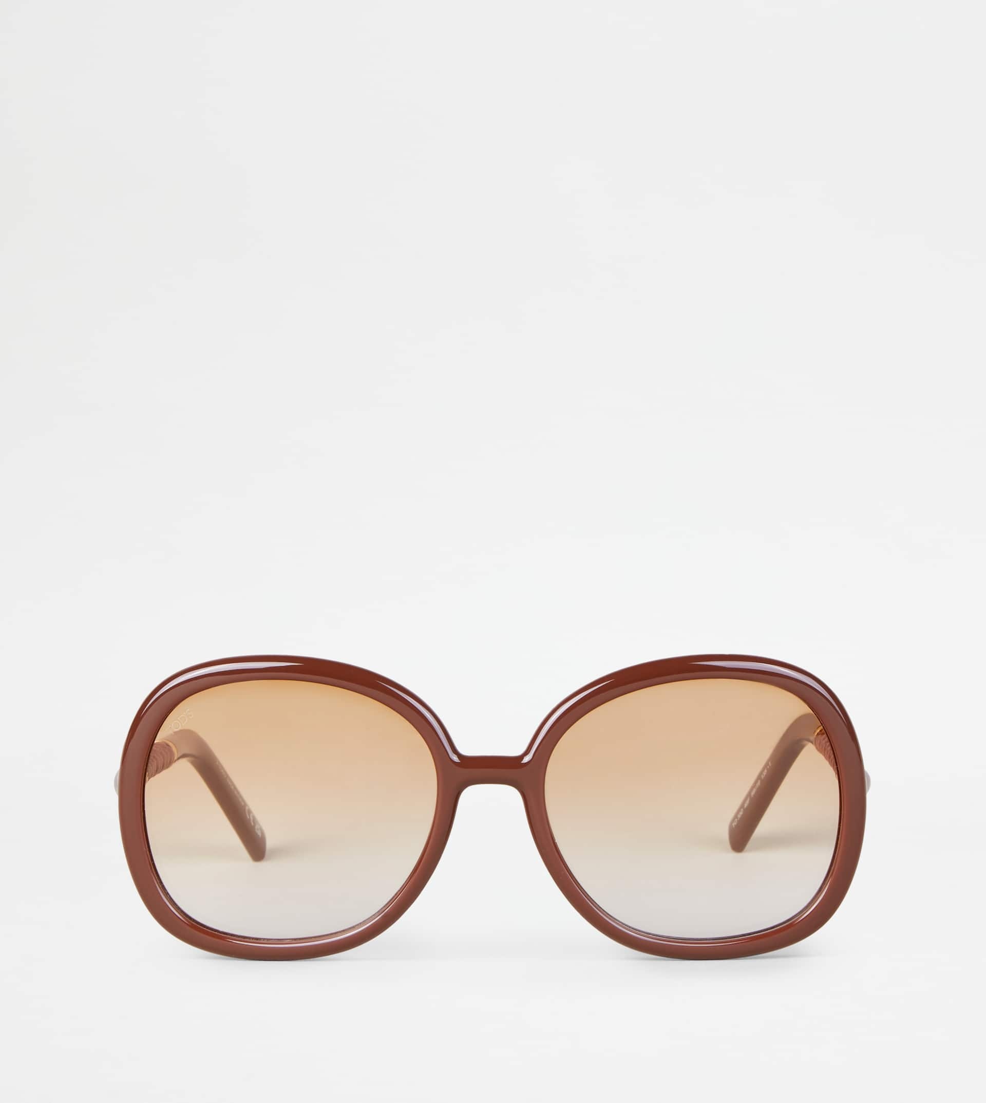 SUNGLASSES WITH TEMPLE IN LEATHER - BROWN - 1