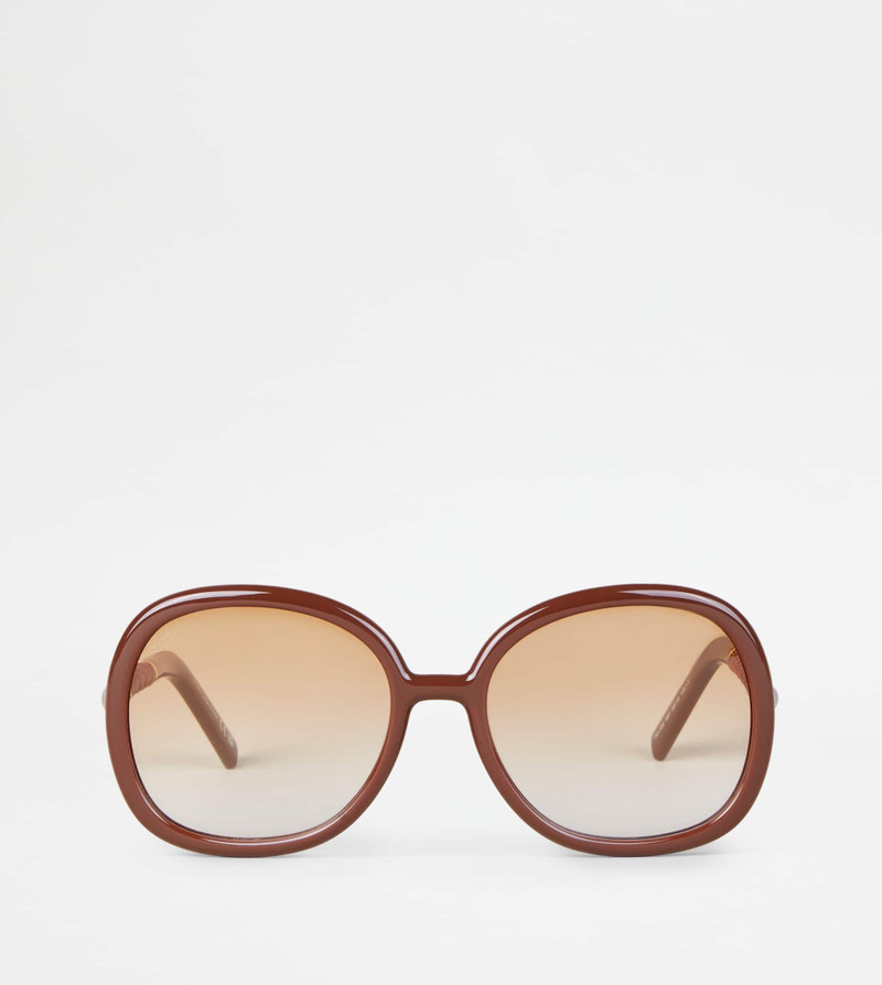 SUNGLASSES WITH TEMPLE IN LEATHER - BROWN 1