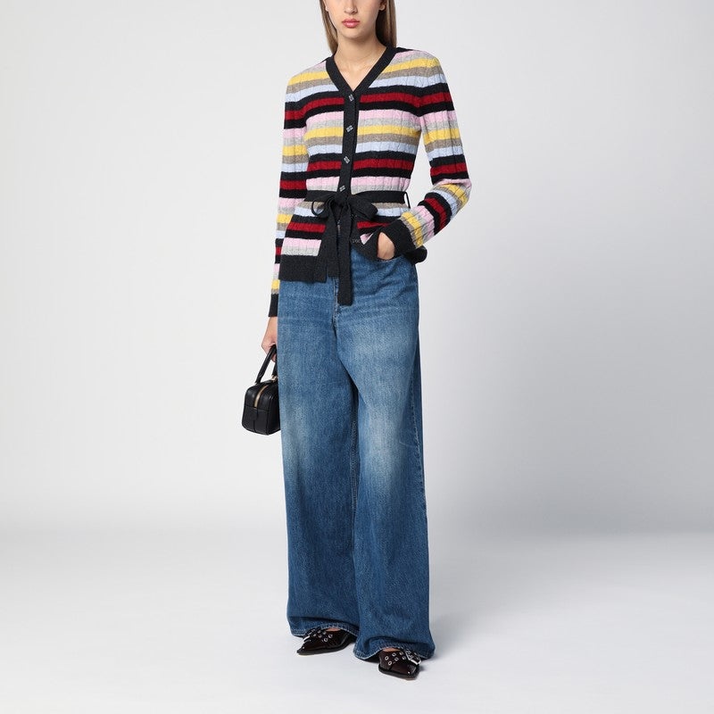 MULTICOLOURED STRIPED CARDIGAN WITH BELT - 2