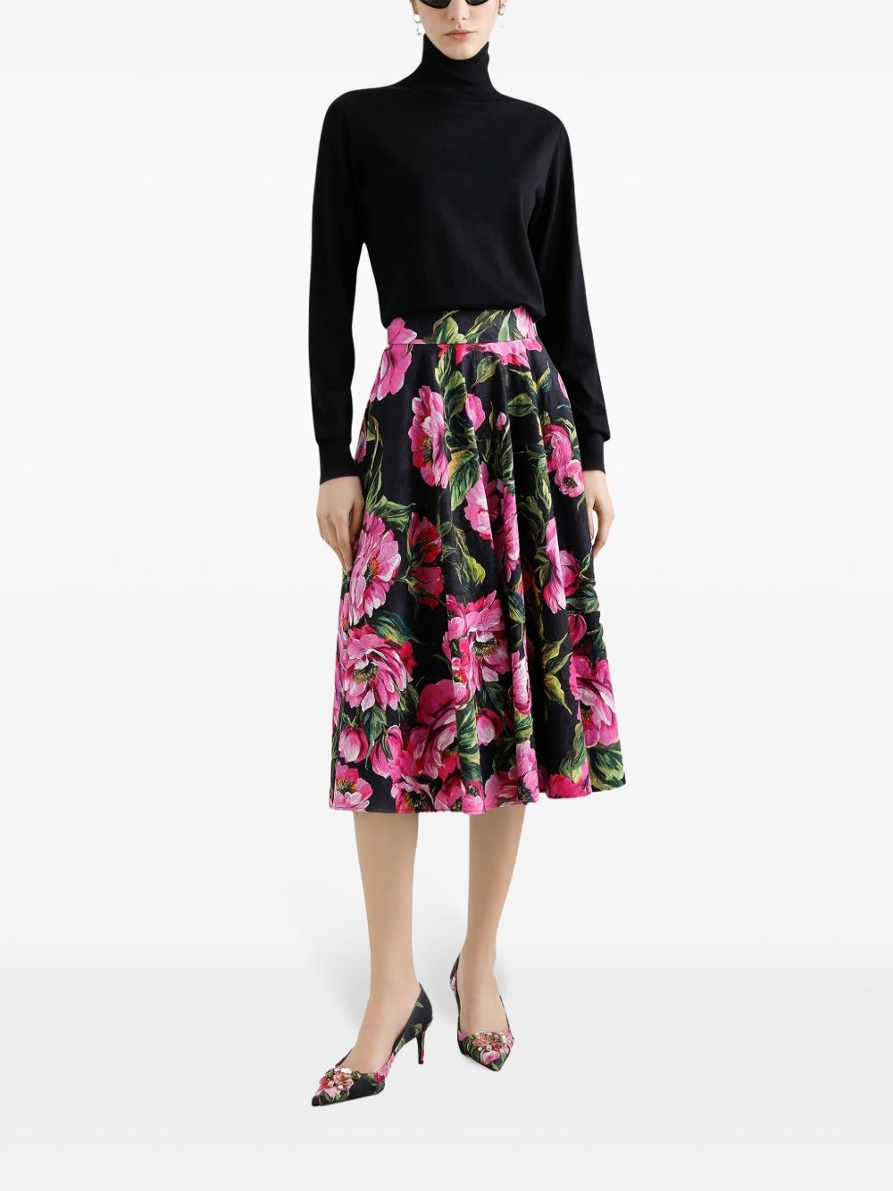 rose-print midi skirt - 2
