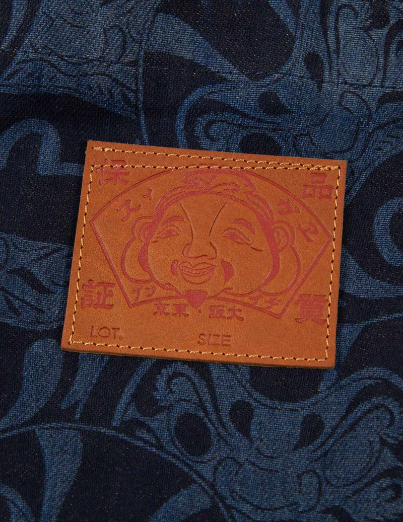 ALLOVER DARUMA DISCHARGED-PRINT DENIM TOTE BAG 1