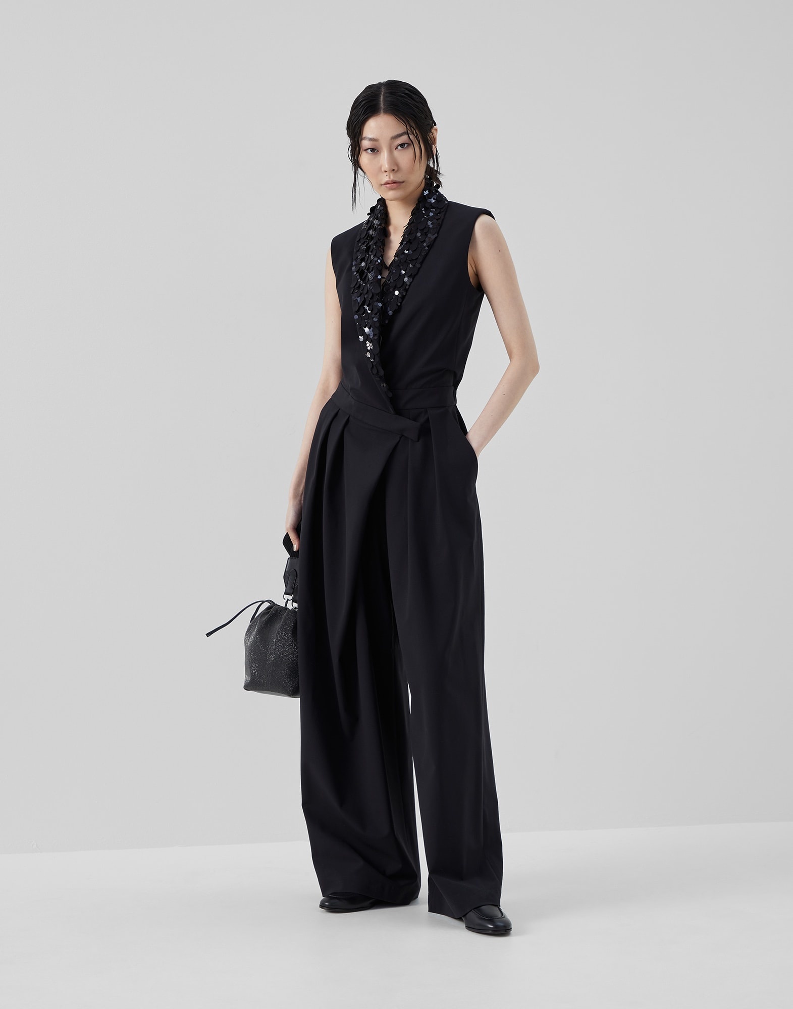 Tropical luxury wool jumpsuit with jazz droplet revers - 5
