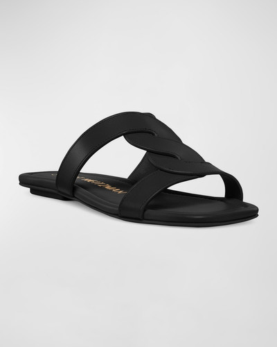 Stuart Weitzman Ibiza Leather Woven-Strap Slide Sandals outlook