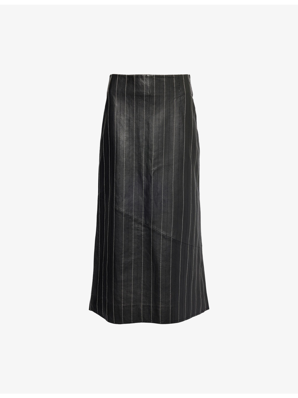Kick Detail Stitching Leather Midi Skirt - 1