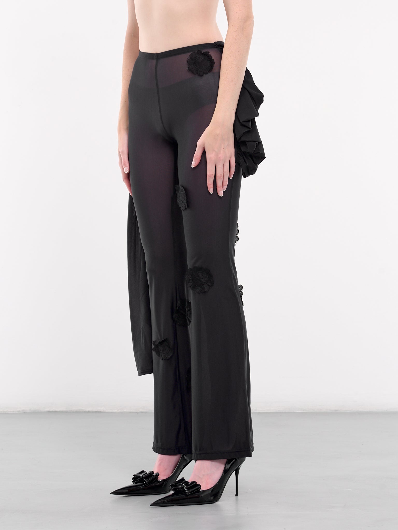 Lace Patched Mesh Leggings - 2