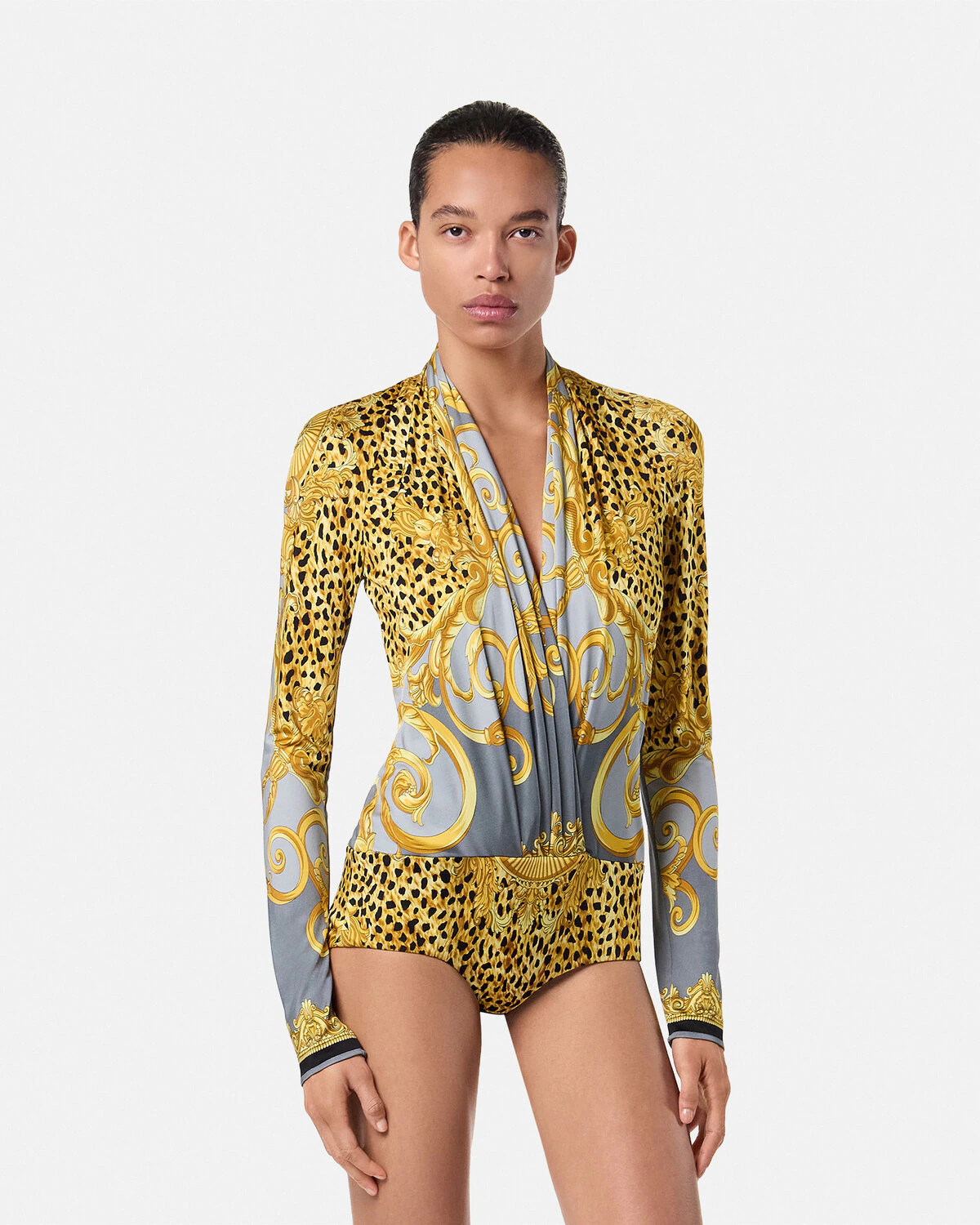 Cheetah Foulard Draped Bodysuit - 4
