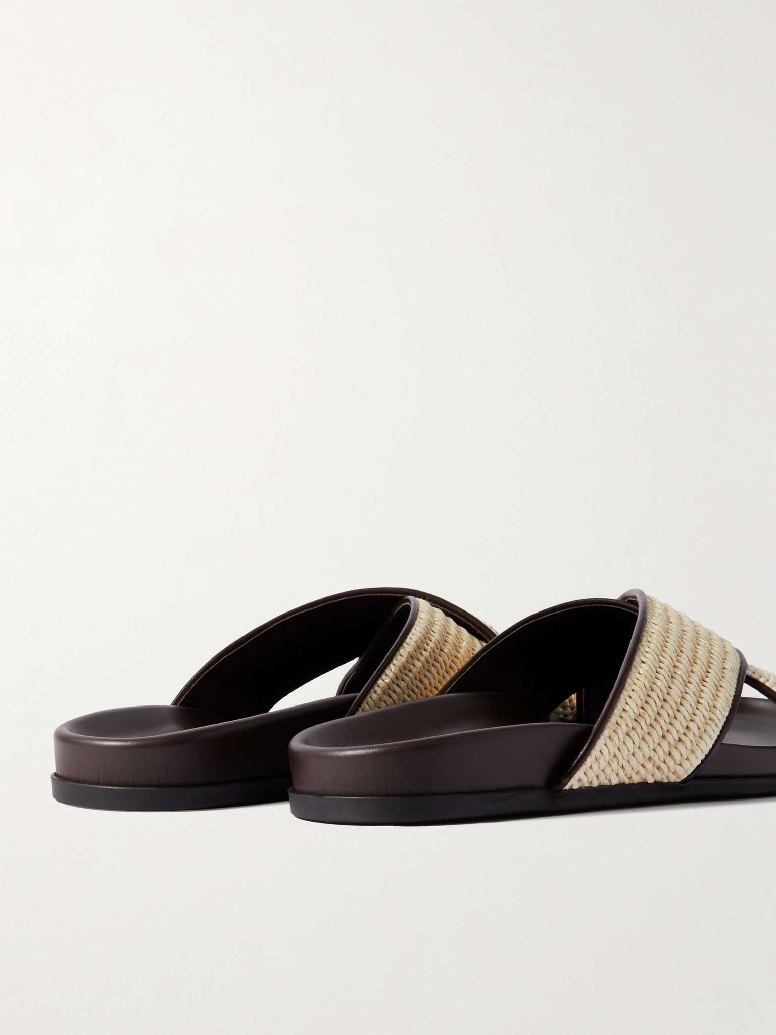 Manolo Blahnik Chiltern Leather-Trimmed Raffia Sandals