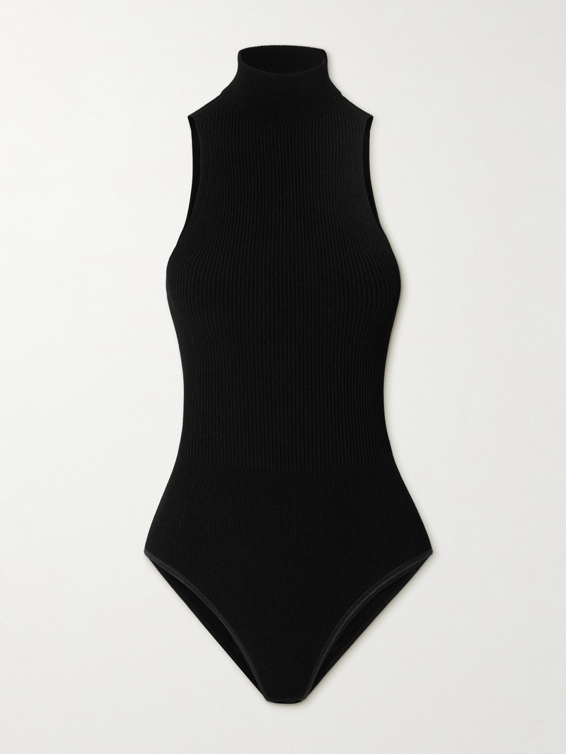 Alaïa Ribbed-knit turtleneck bodysuit Black outlook