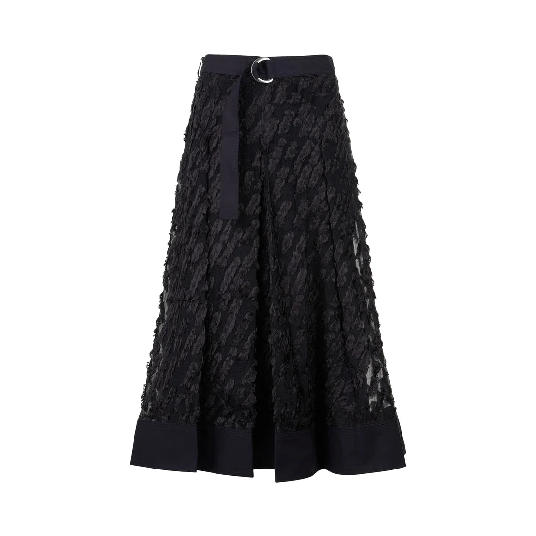 Textured Organza Belted Midi Skirt - 1