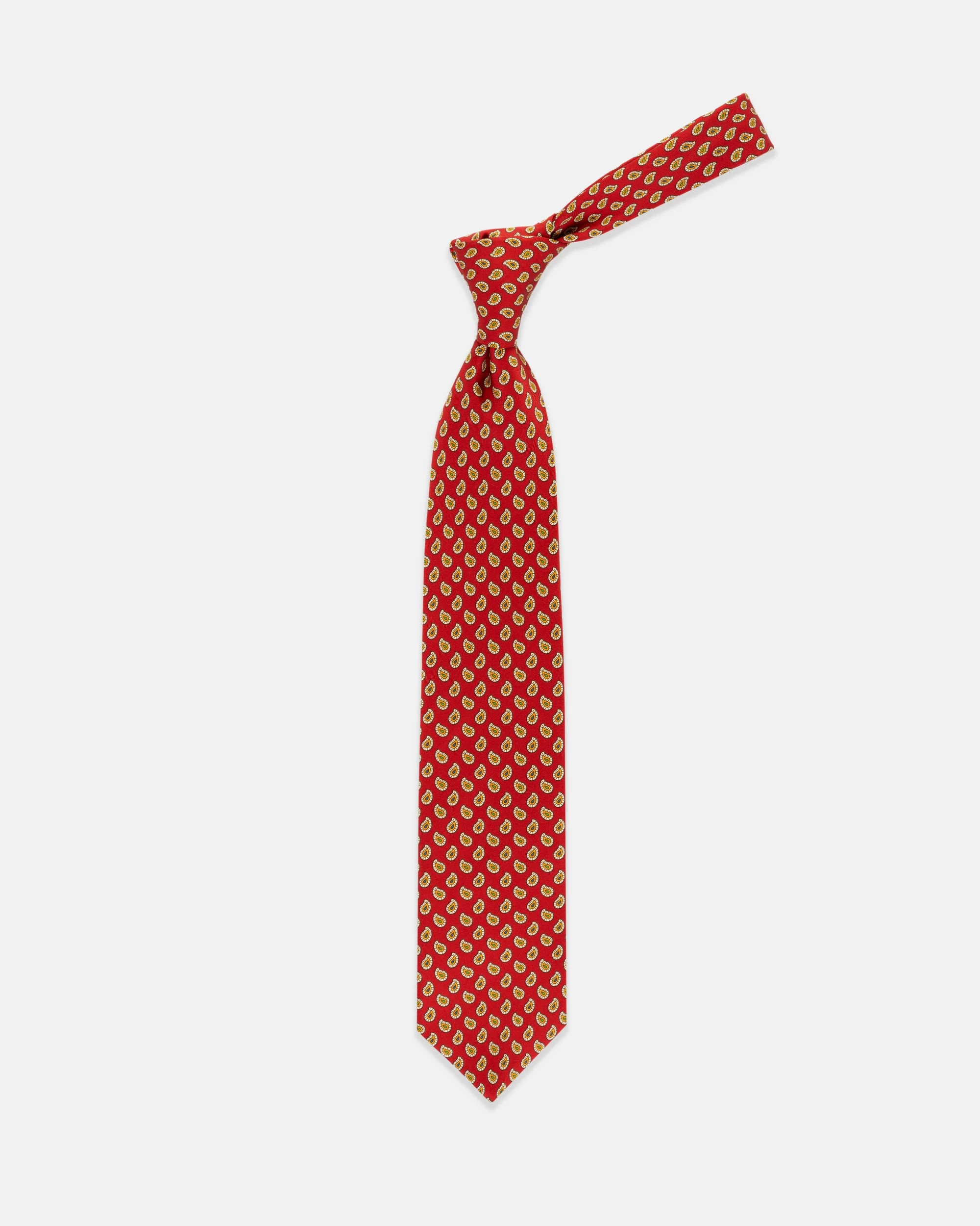 MADE-IN-ENGLAND RED TOSSED PINE FOULARD TIE - 1
