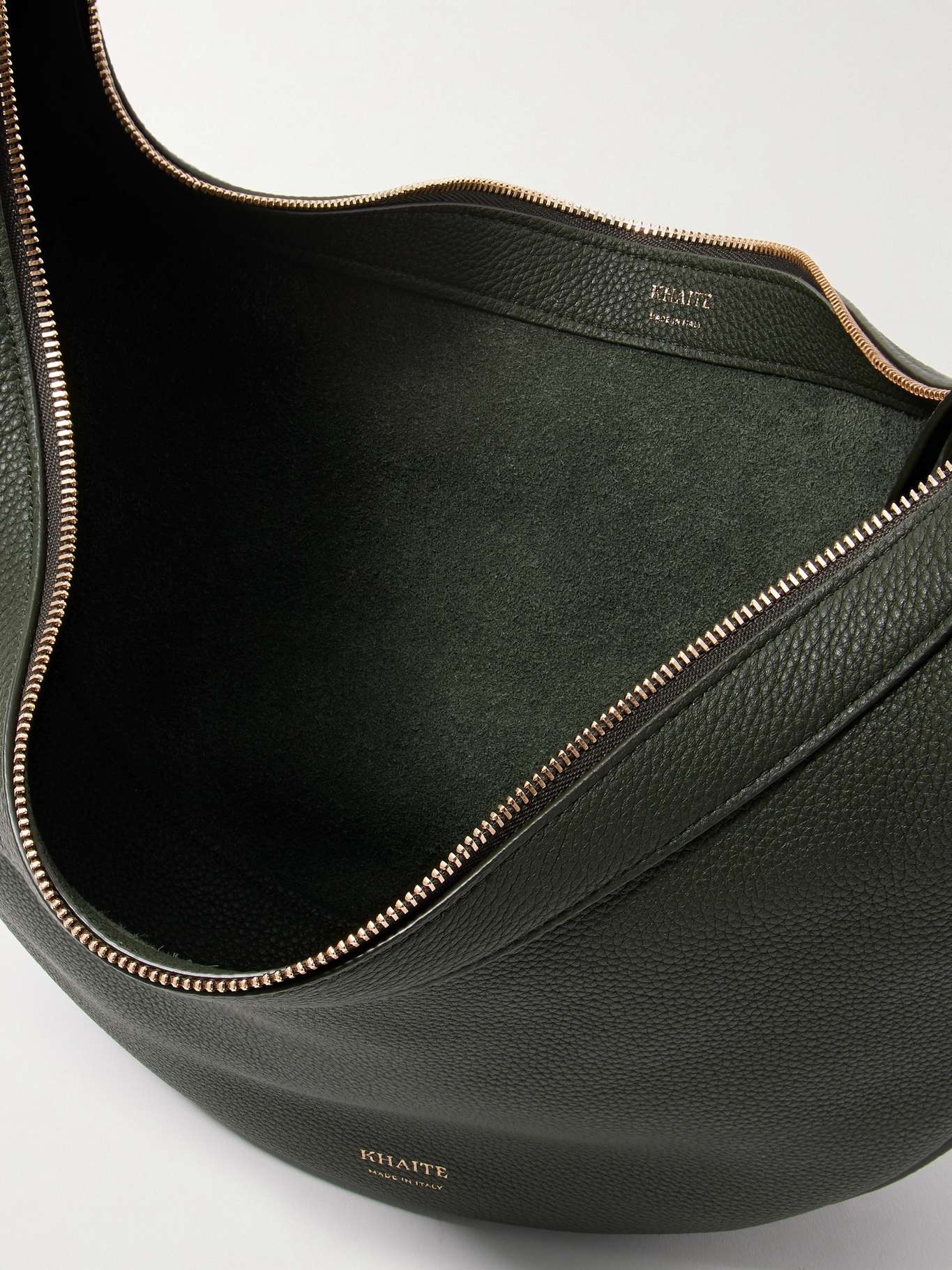 Augustina small textured-leather shoulder bag Forest green - 5