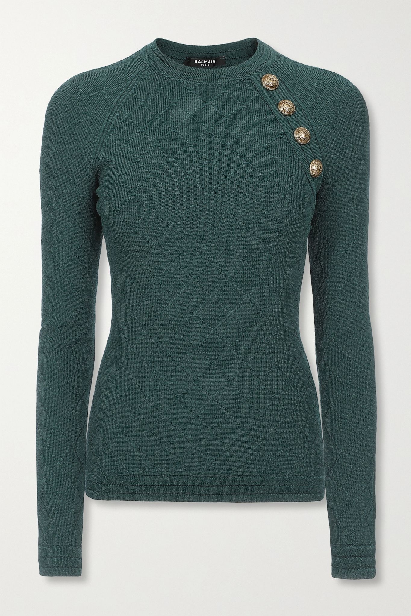 Button-embellished jacquard-knit sweater - 1