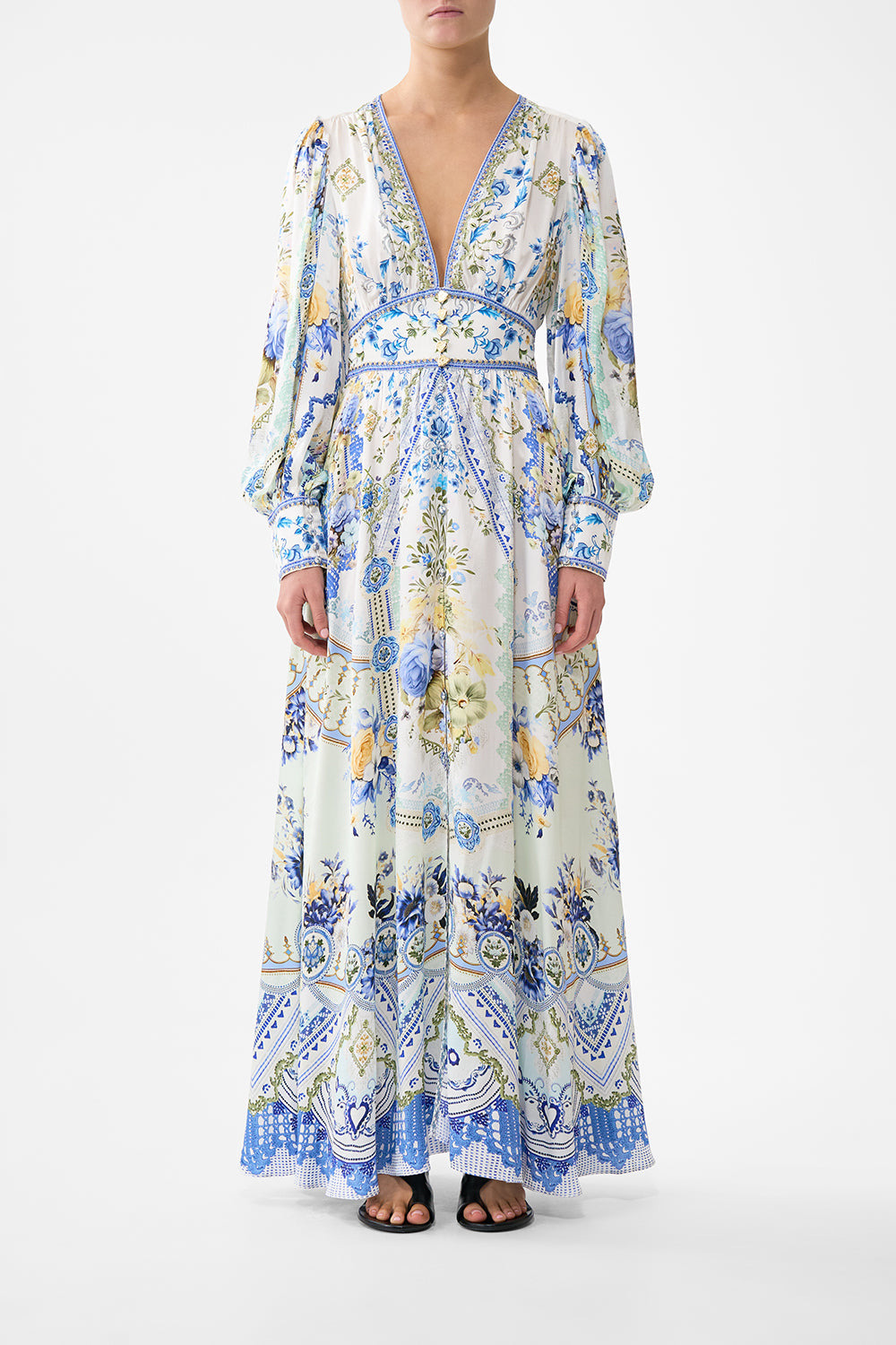 SHAPED WAISTBAND DRESS WITH GATHERED SLEEVES - 2