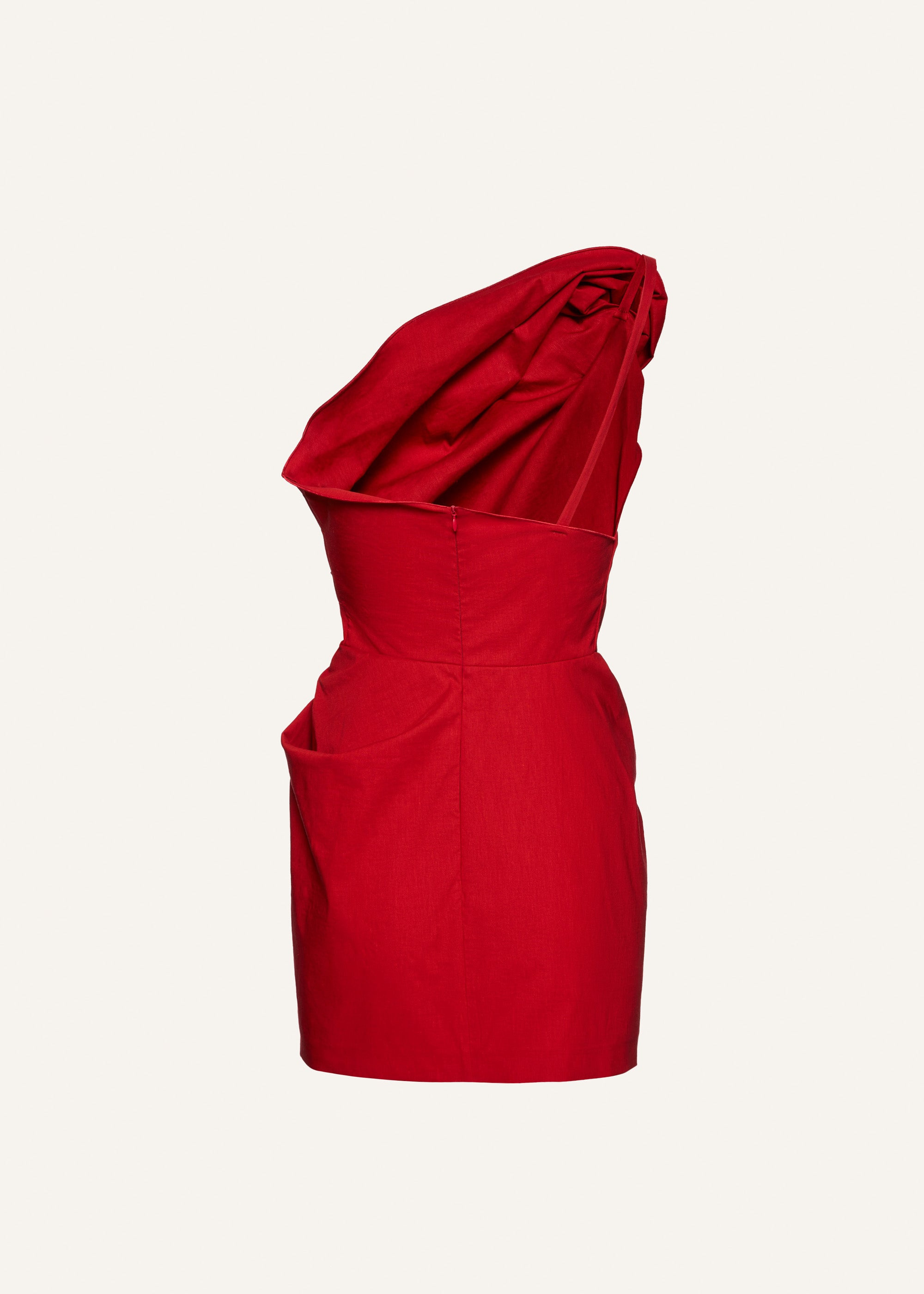 One shoulder ruched linen mini dress in red - 2