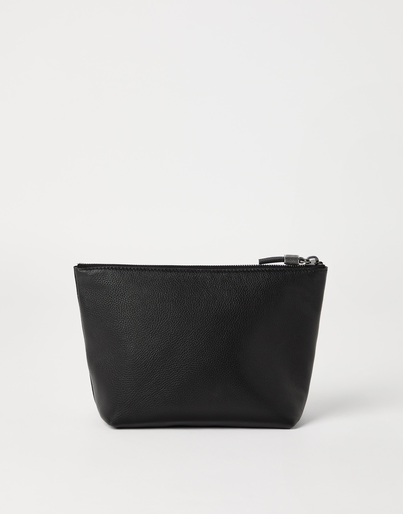Grained leather pouch with shiny zipper pull - 2