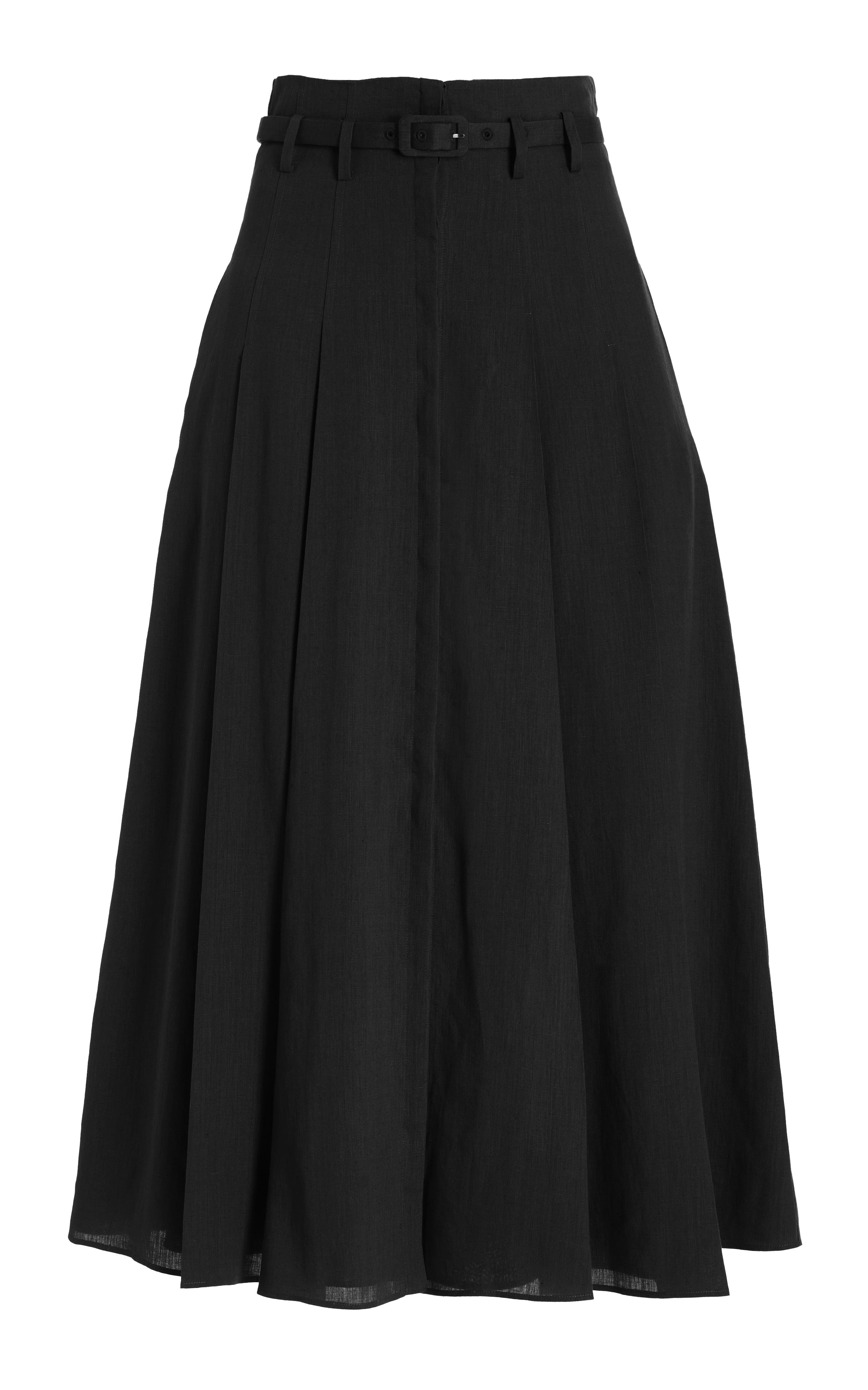 Dugald Pleated Skirt in Black Aloe Linen - 1