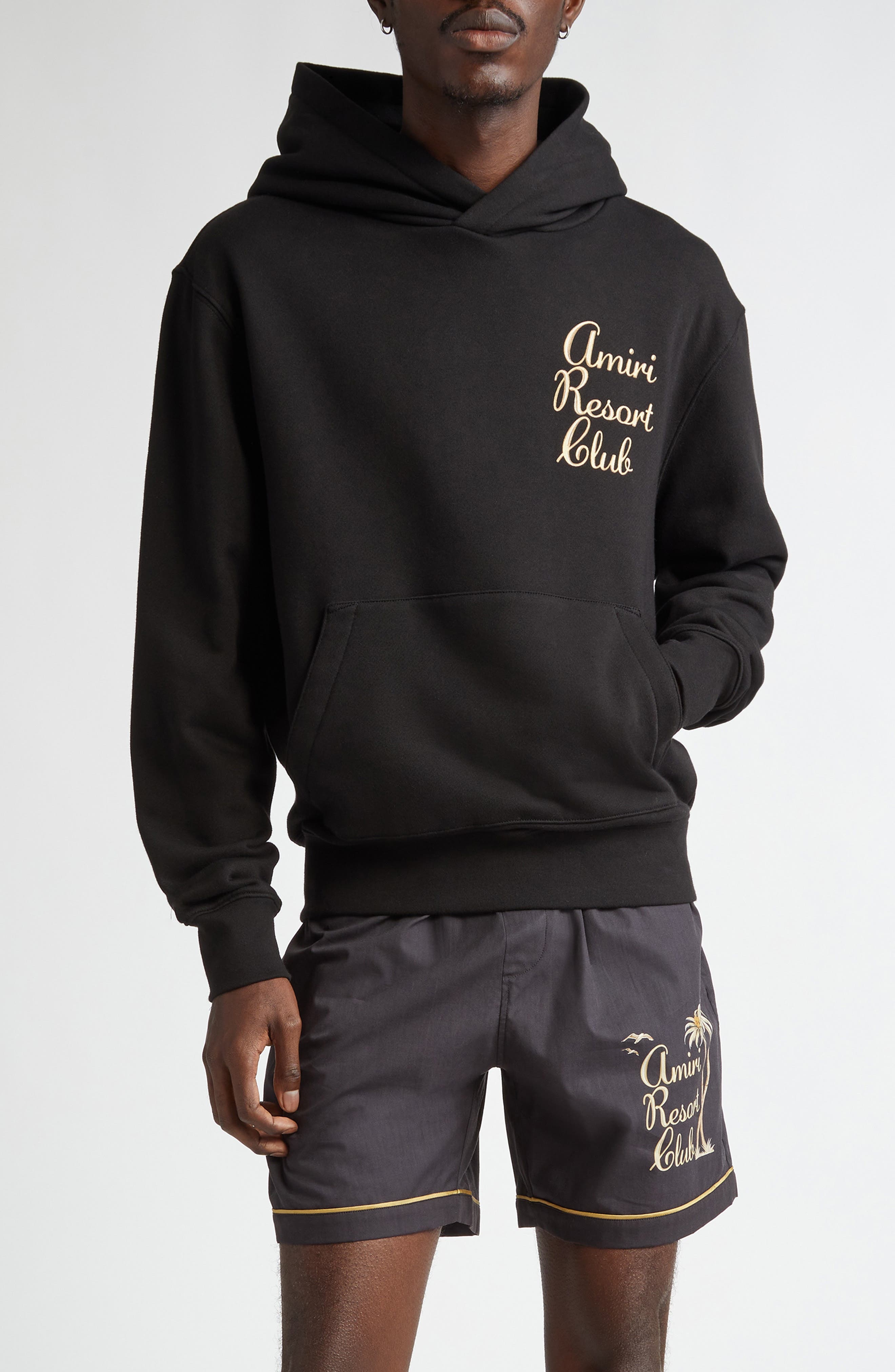 AMIRI Resort Club Logo Cotton Hoodie in Black at Nordstrom - 1