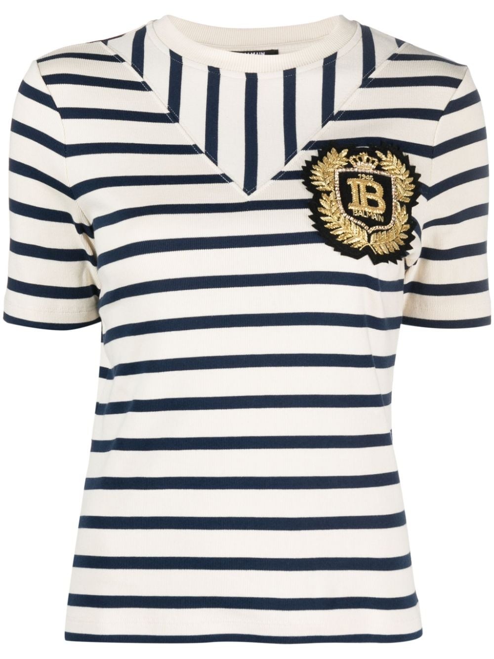 logo-patch ribbed-knit striped T-shirt - 1