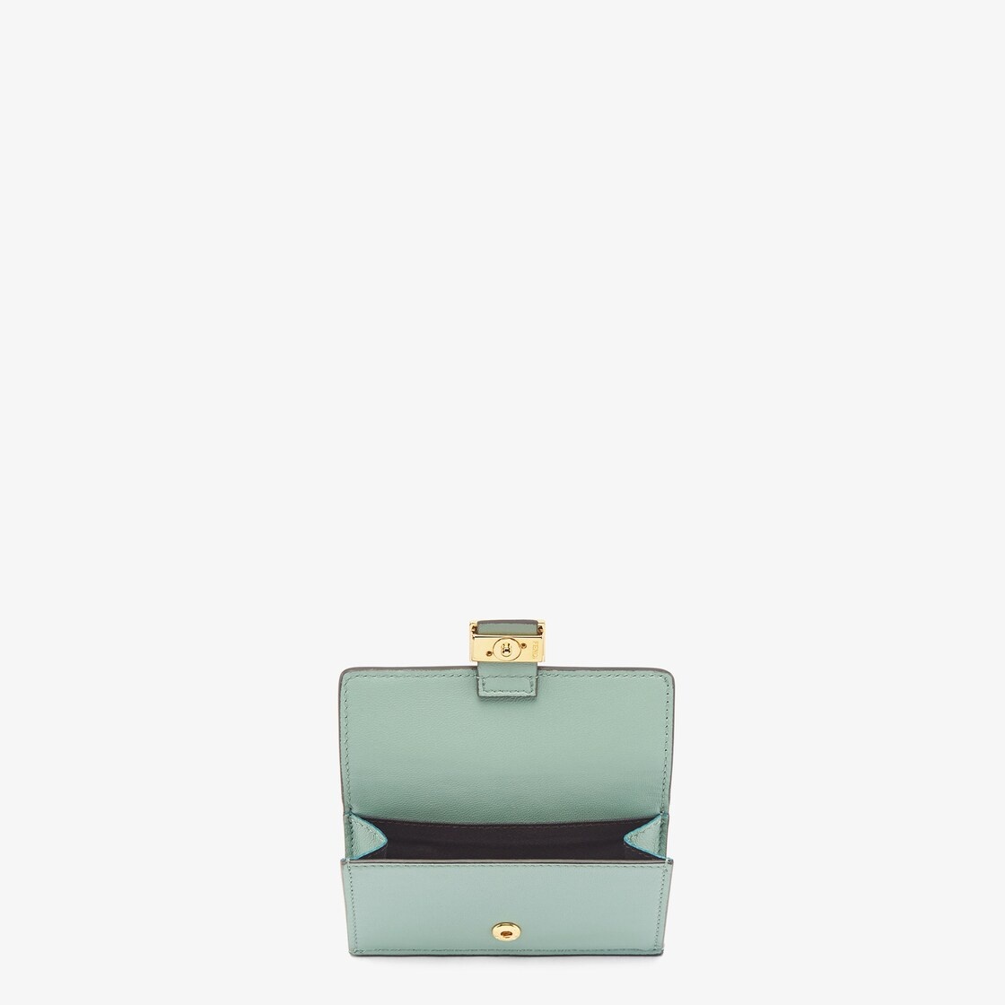 Baguette cardholder with three card slots and coin pocket with snap button. Made of mint green nappa - 3