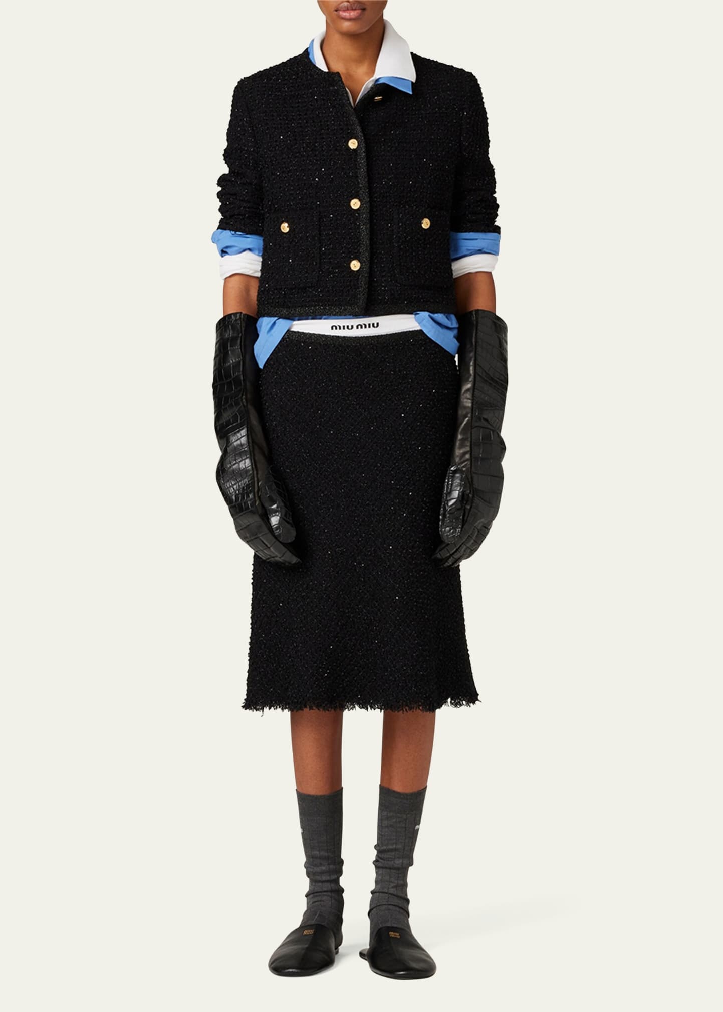 Lurex Wool Frayed Hem Skirt - 2