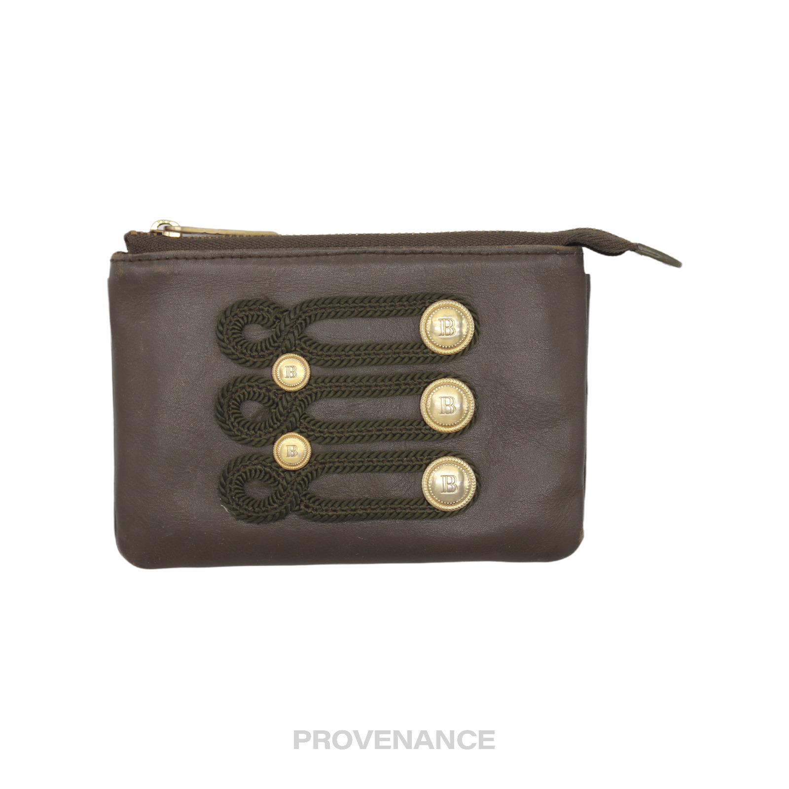 PROVENANCE - Balmain Cles Zip Pouch Wallet - Olive Leather - 7